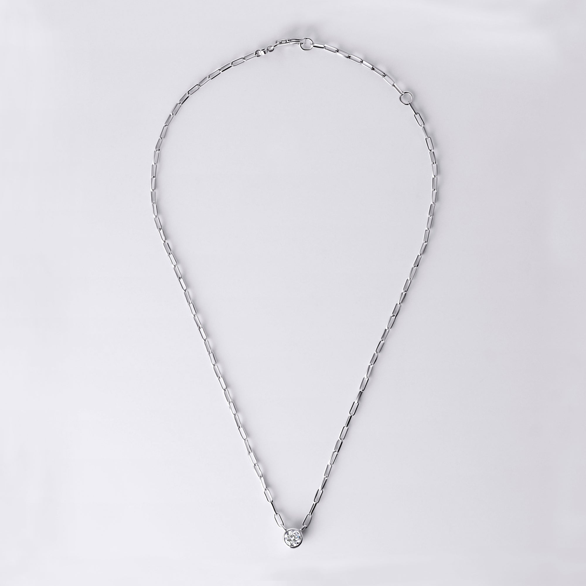 Bezel Set Round Lab Diamond Necklace, Sterling Silver