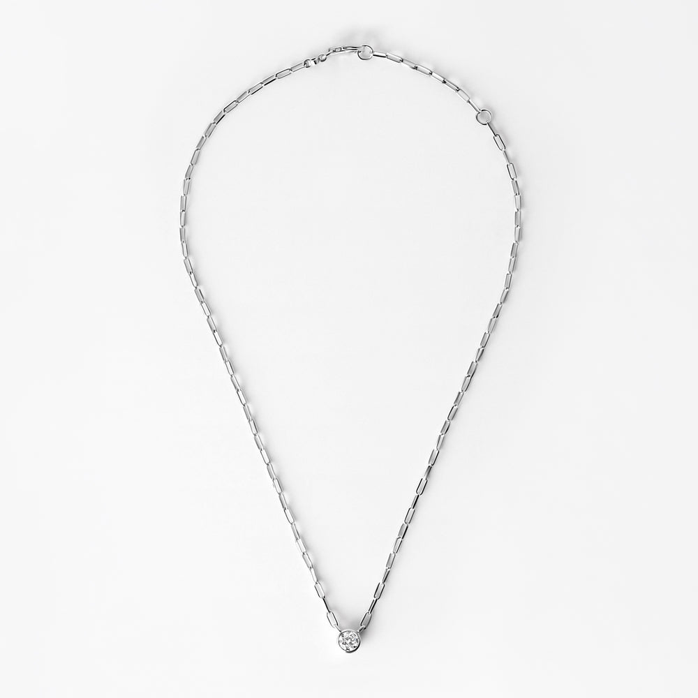Round Diamond Bezel Paperclip Necklace