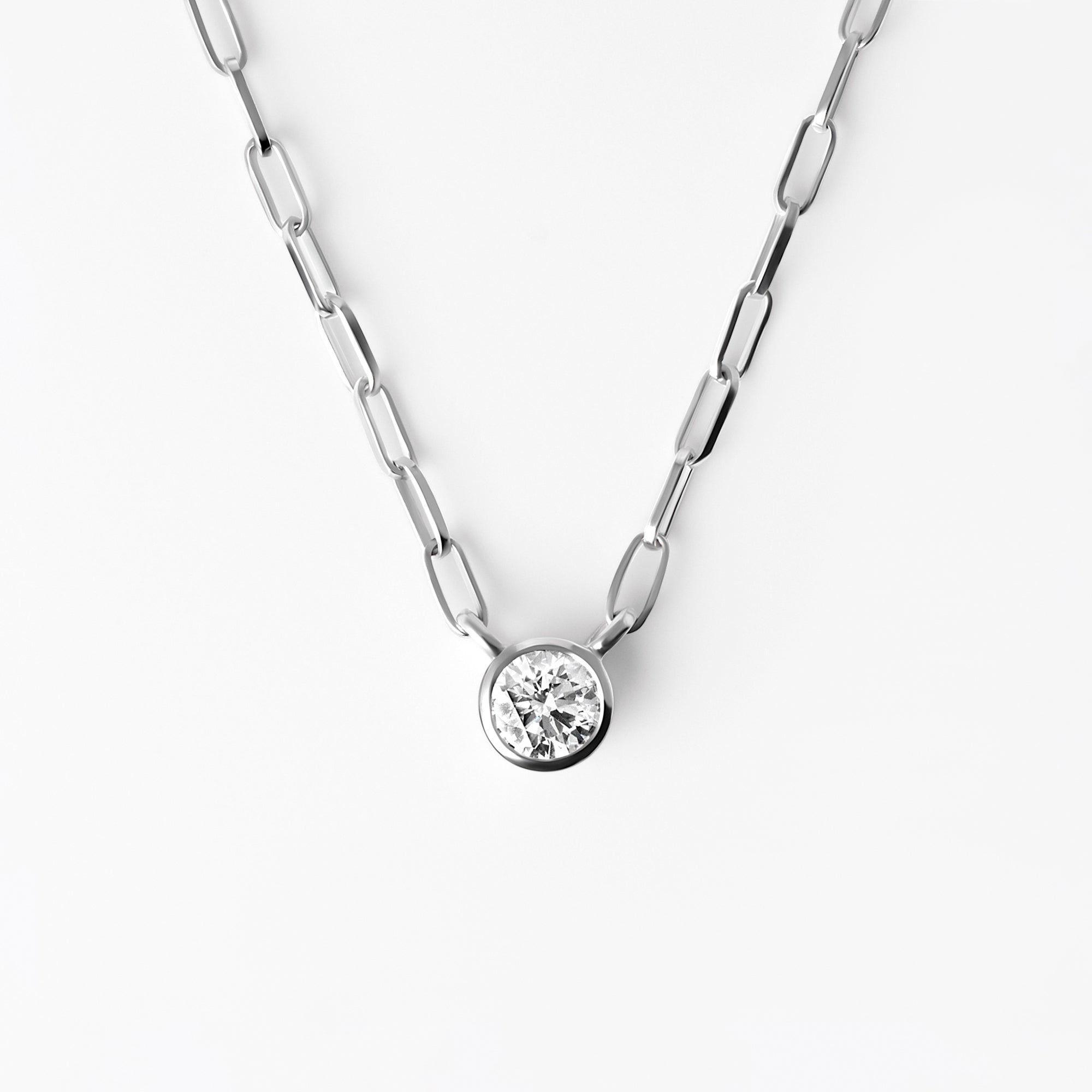 Round Diamond Bezel Paperclip Necklace