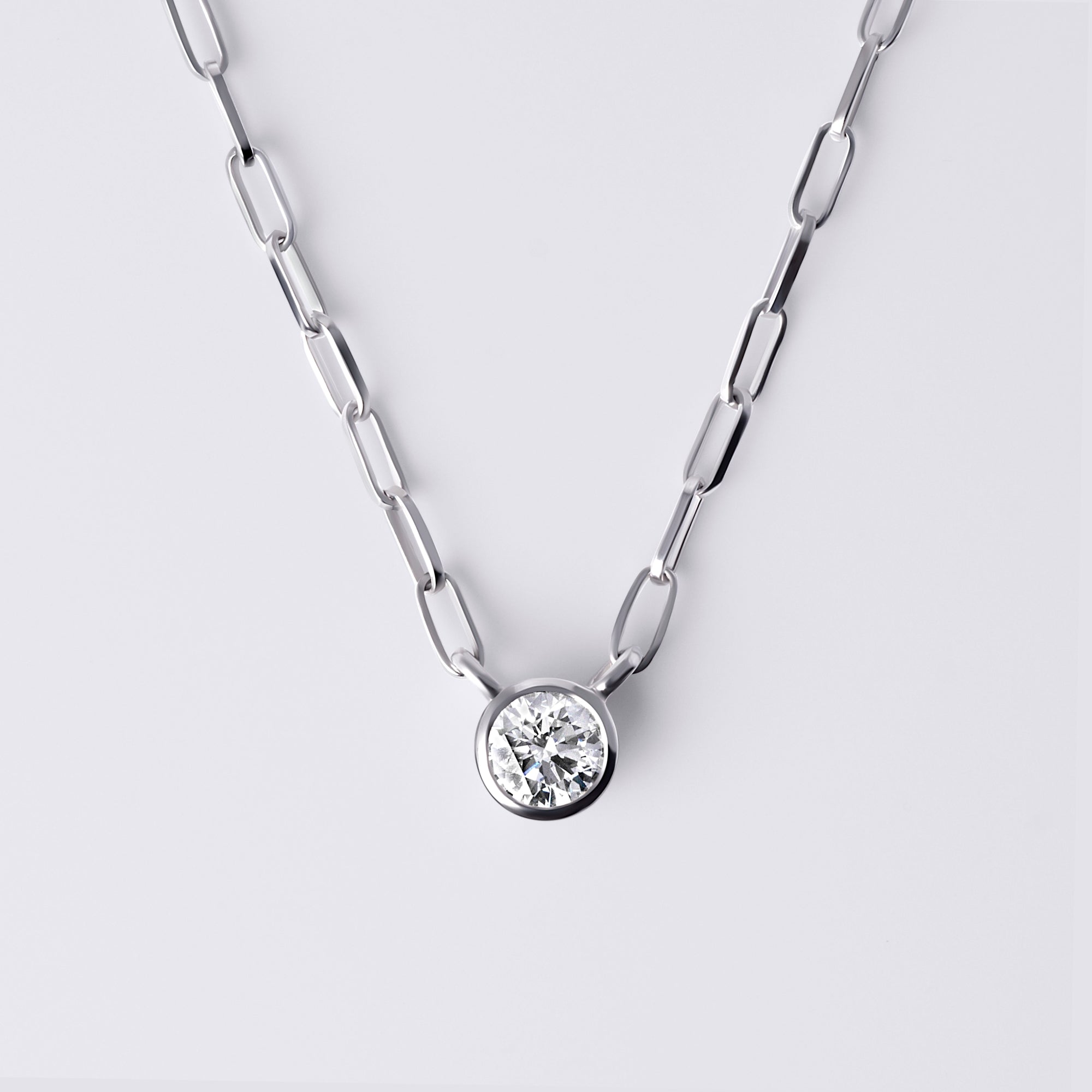 Bezel Set Round Lab Diamond Necklace, Sterling Silver