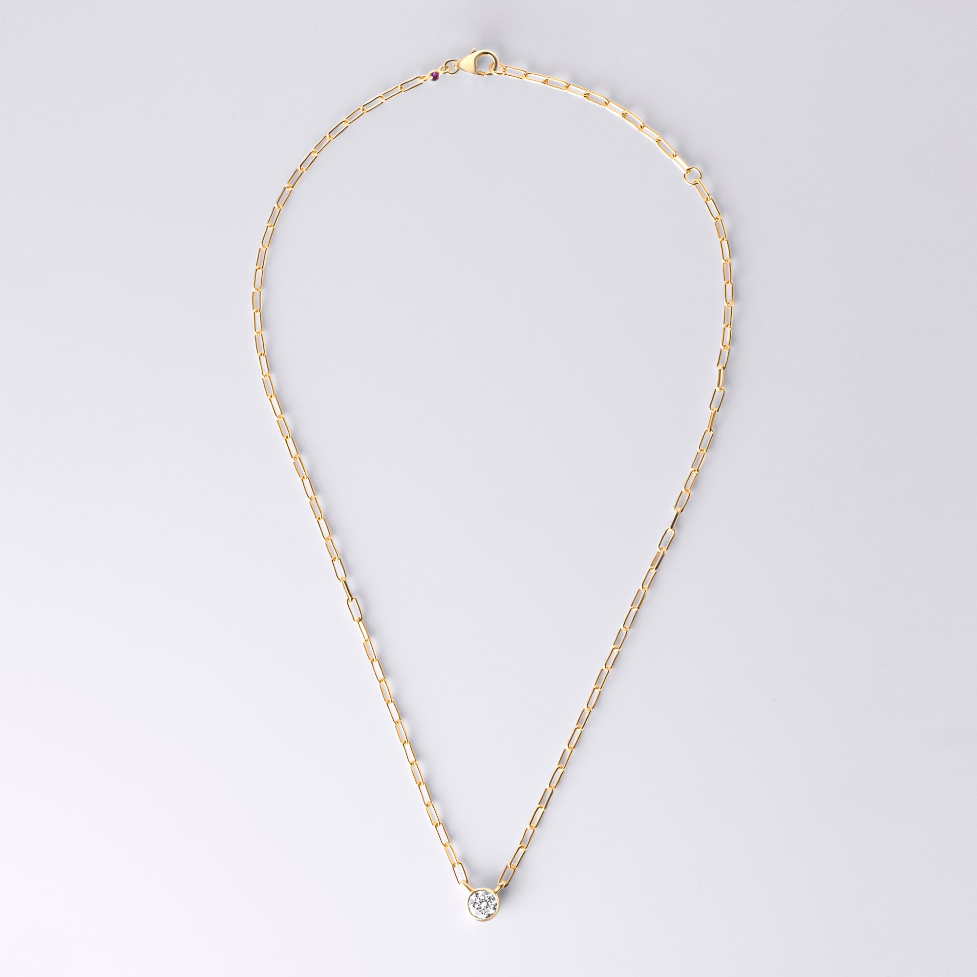 Bezel Set Round Diamond Paperclip Necklace