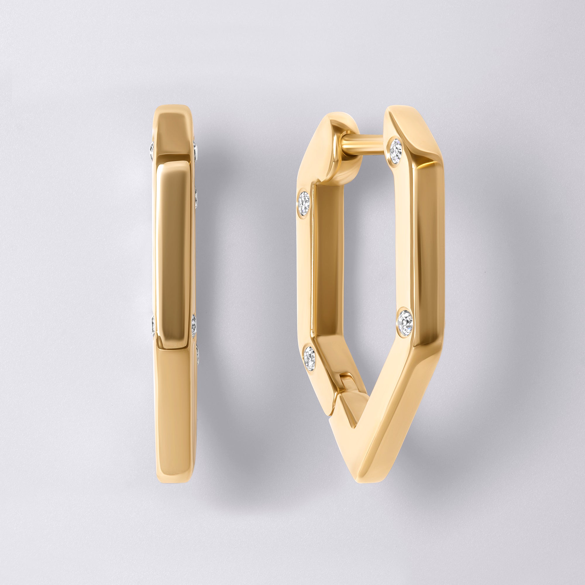 Legacy Love Small Hexagon Hoop with Scattered Diamonds In 14K Yellow Gold