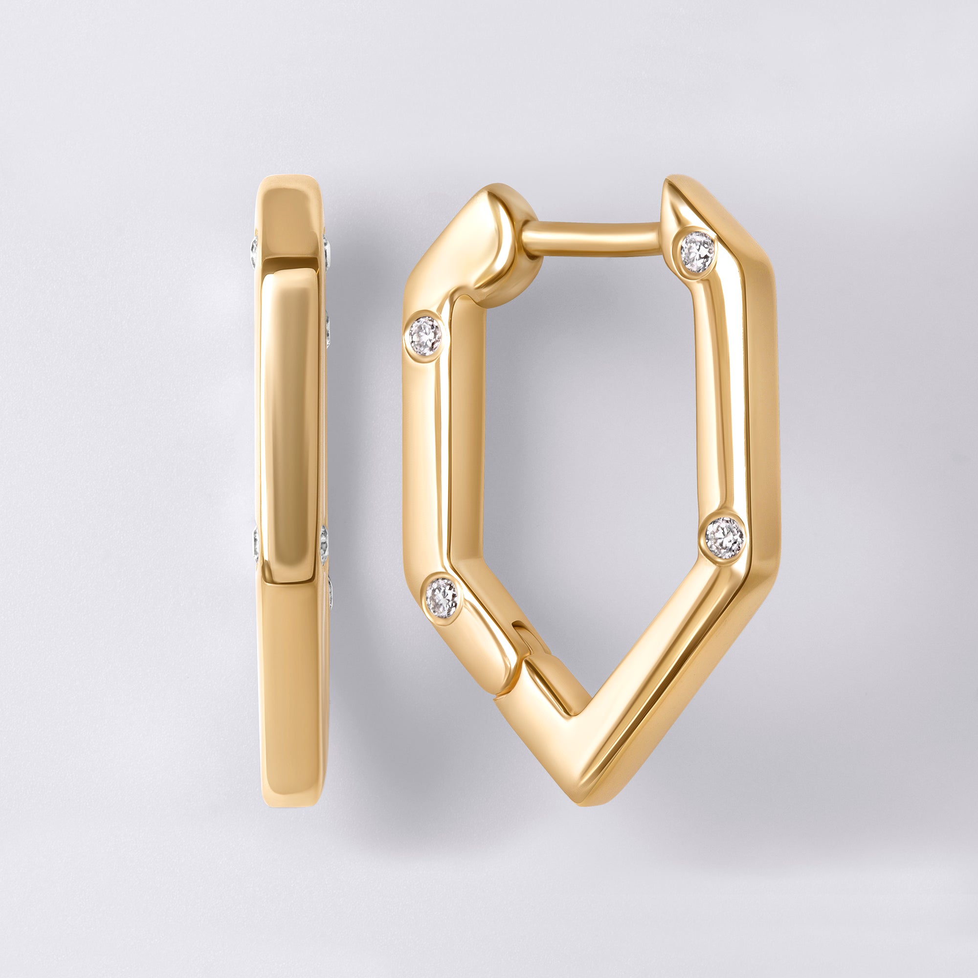 Legacy Love Small Hexagon Hoop with Scattered Diamonds In 14K Yellow Gold