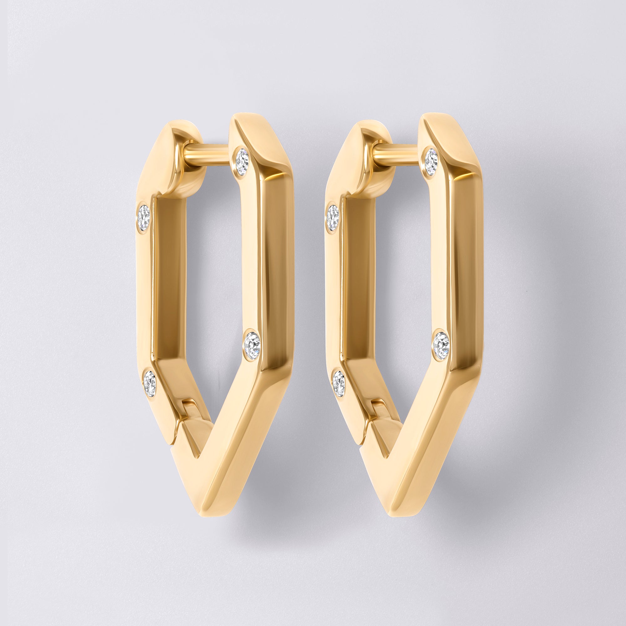Legacy Love Small Hexagon Hoop with Scattered Diamonds In 14K Yellow Gold