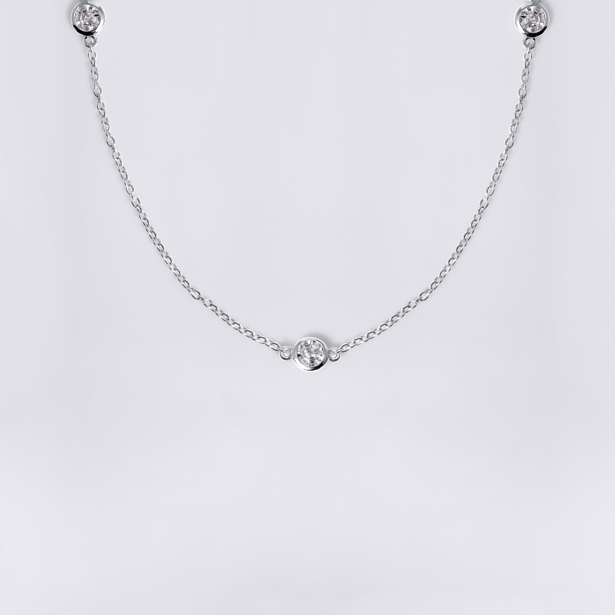Round Soleil Cut Diamond Short Station Bezel Set Necklace