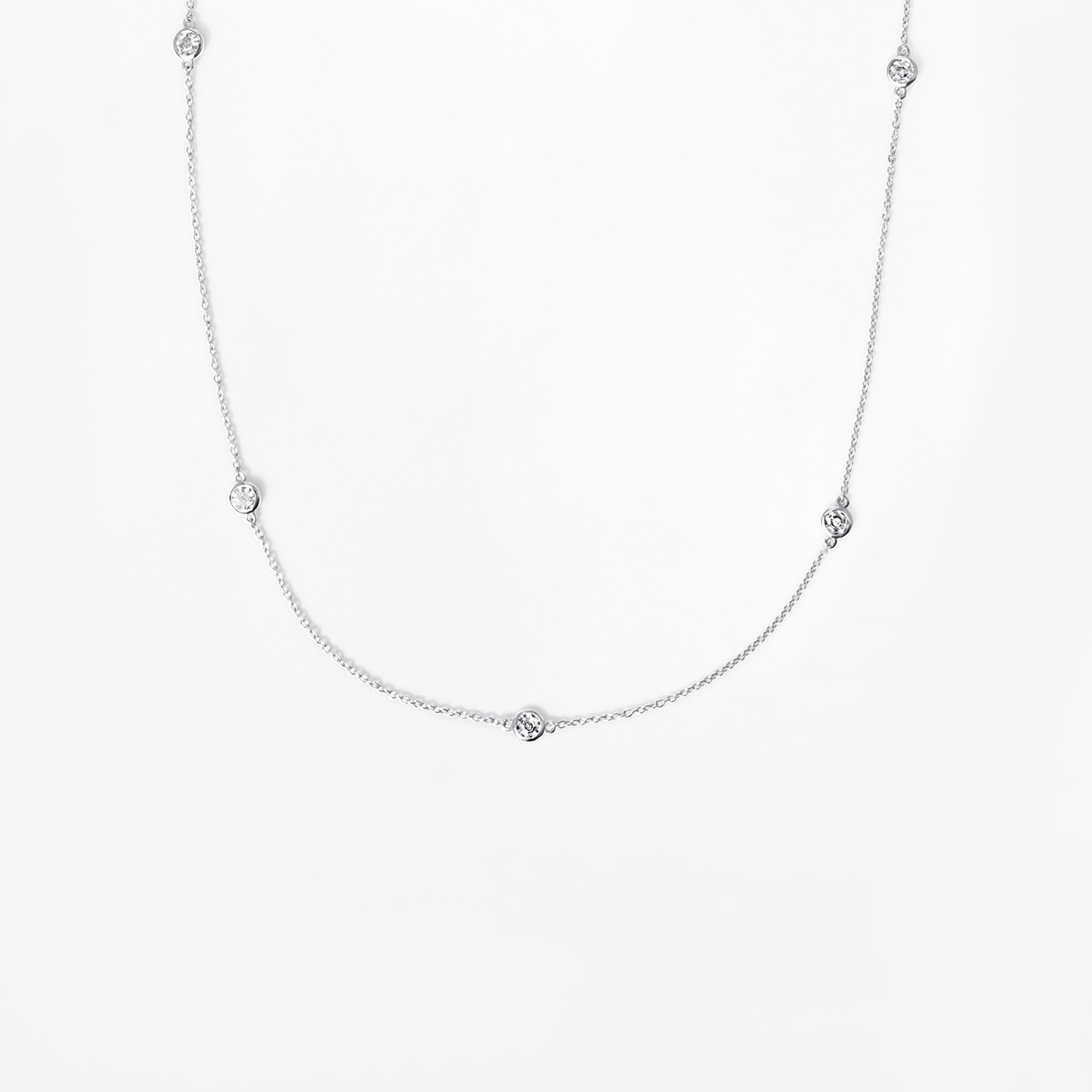 Round Soleil Cut Diamond Short Station Bezel Set Necklace