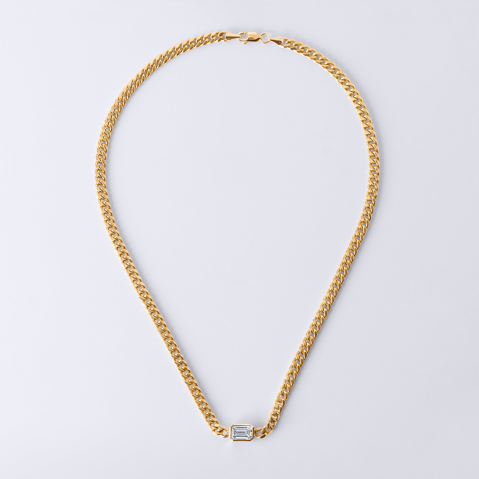 East/West Emerald Bezel Set Cuban Chain (1 1/2CTW), Yellow Gold