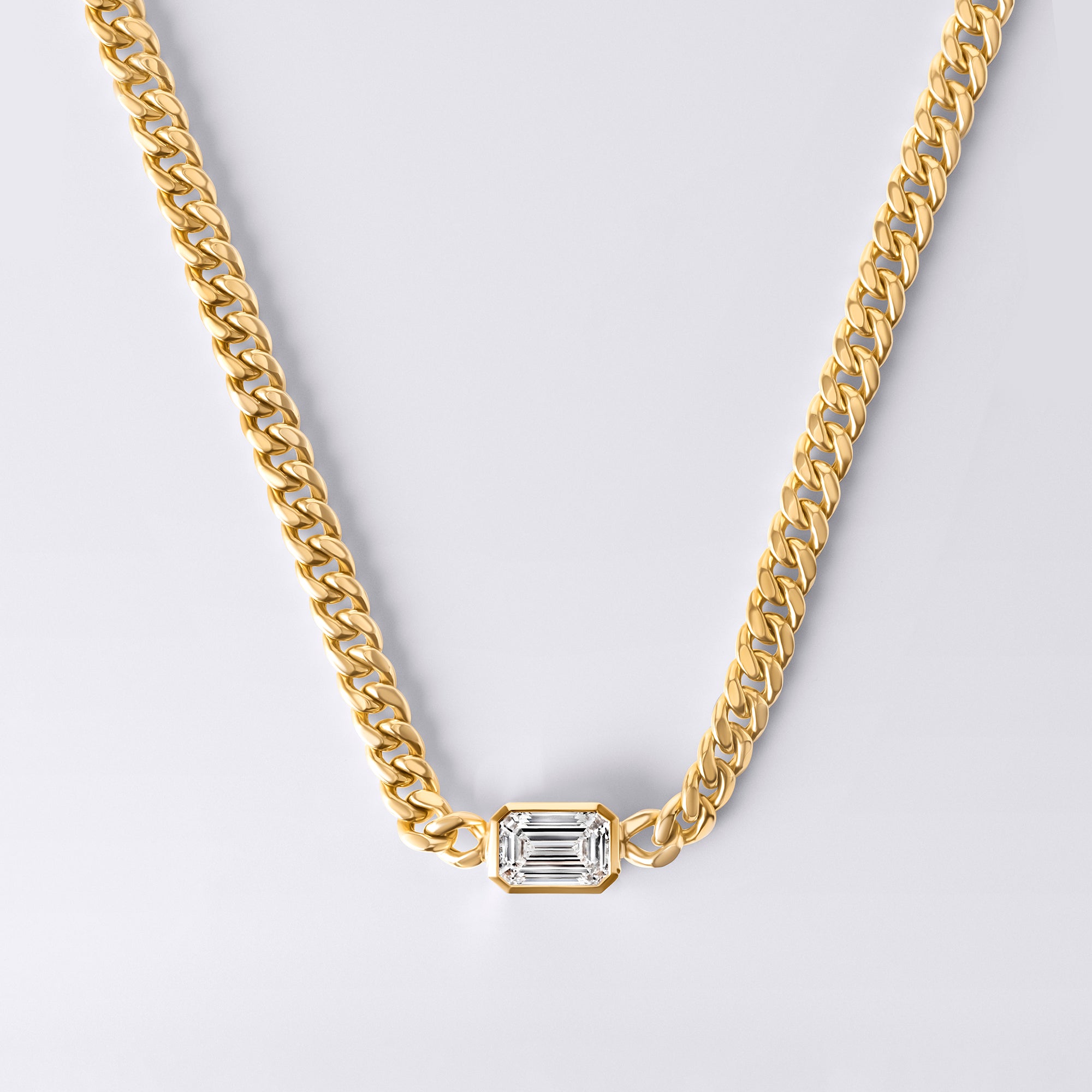East/West Emerald Bezel Set Cuban Chain (1 1/2CTW), Yellow Gold
