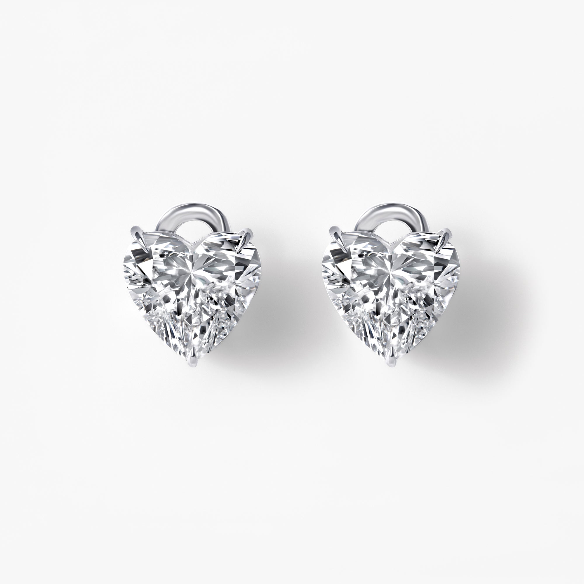 Heart Diamond Three Prong Stud Earrings