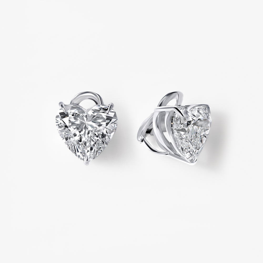 Heart Diamond Three Prong Stud Earrings