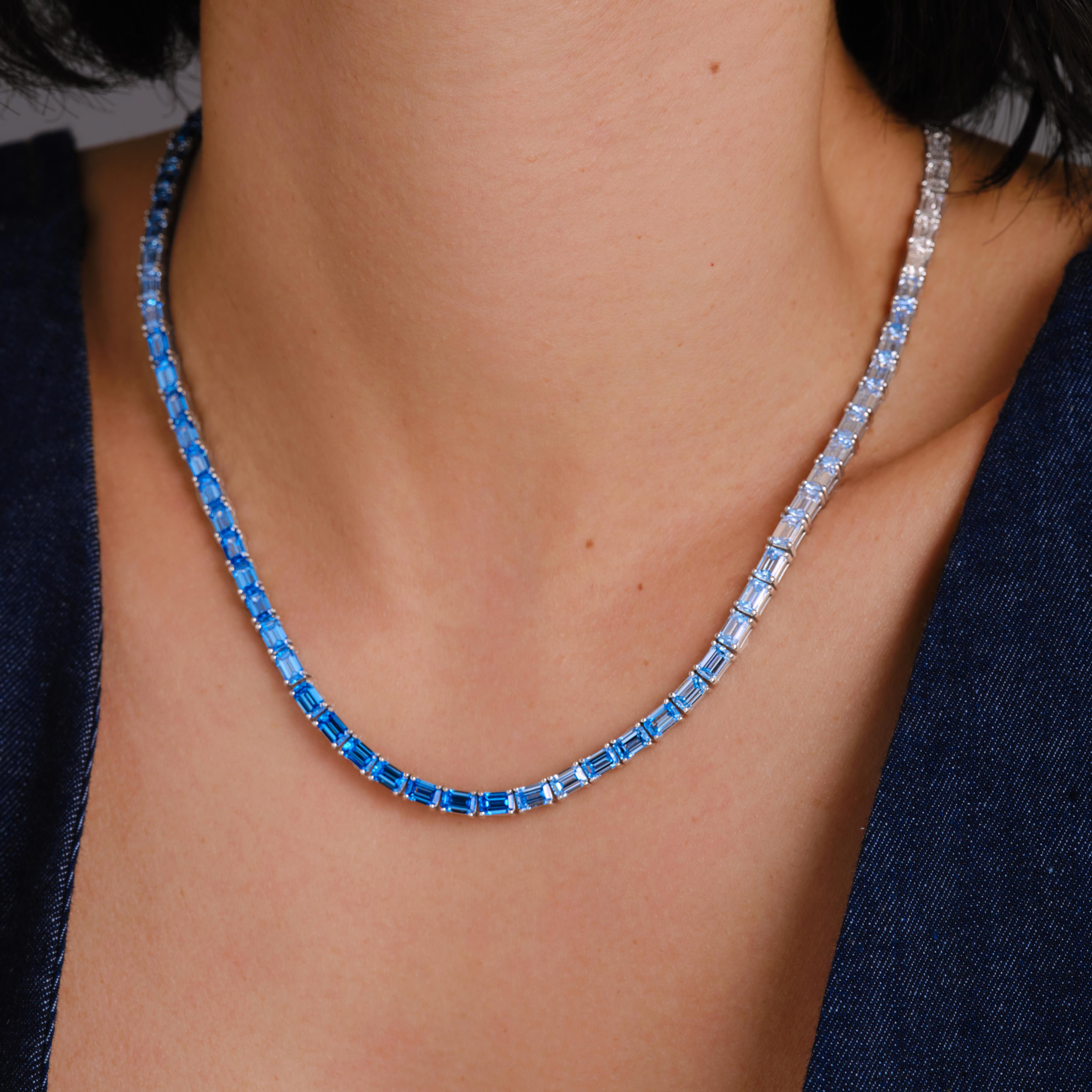 Ombré Blue Lab Diamond Tennis Necklace