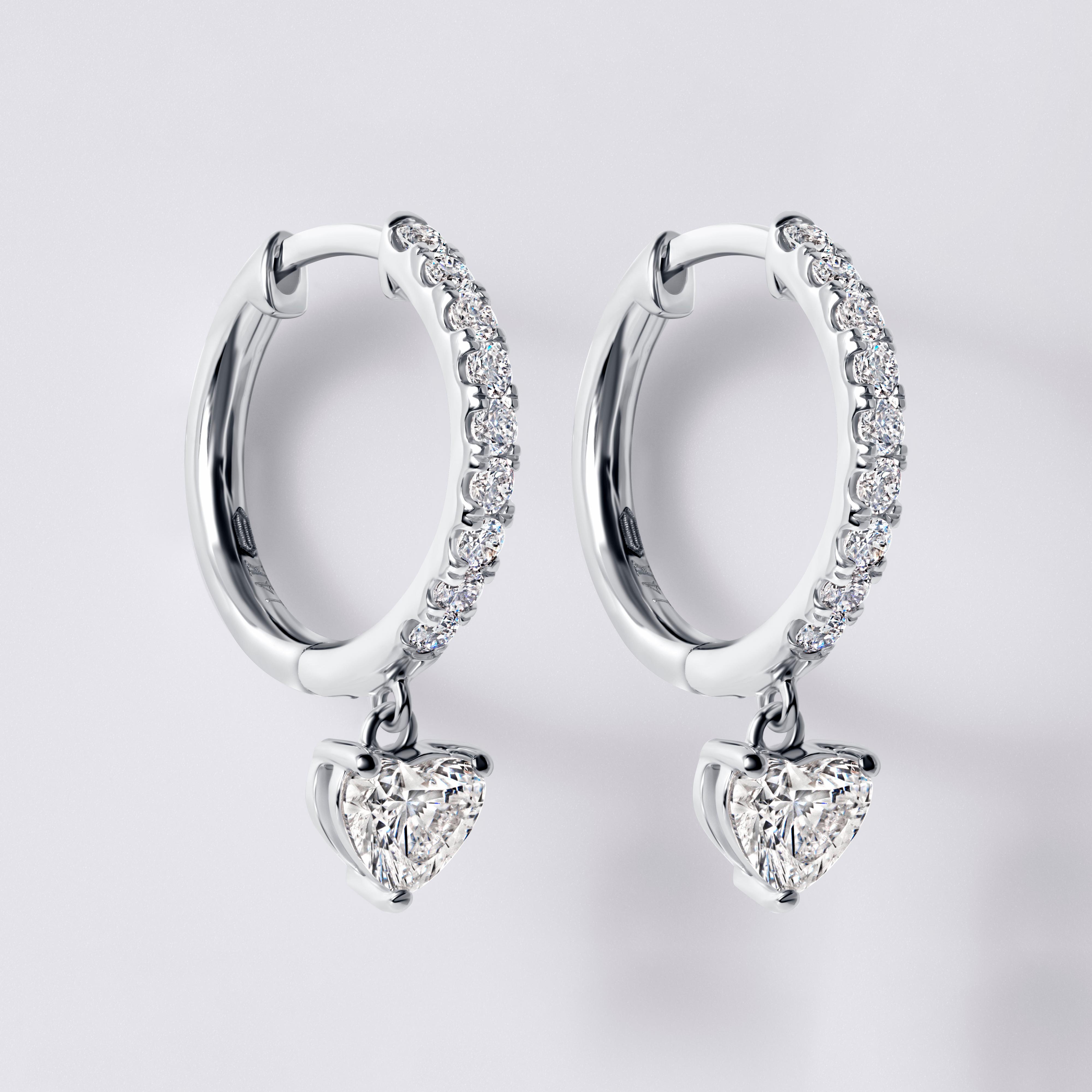 Heart Drop Pave Huggie (1 1/5CTW), White Gold