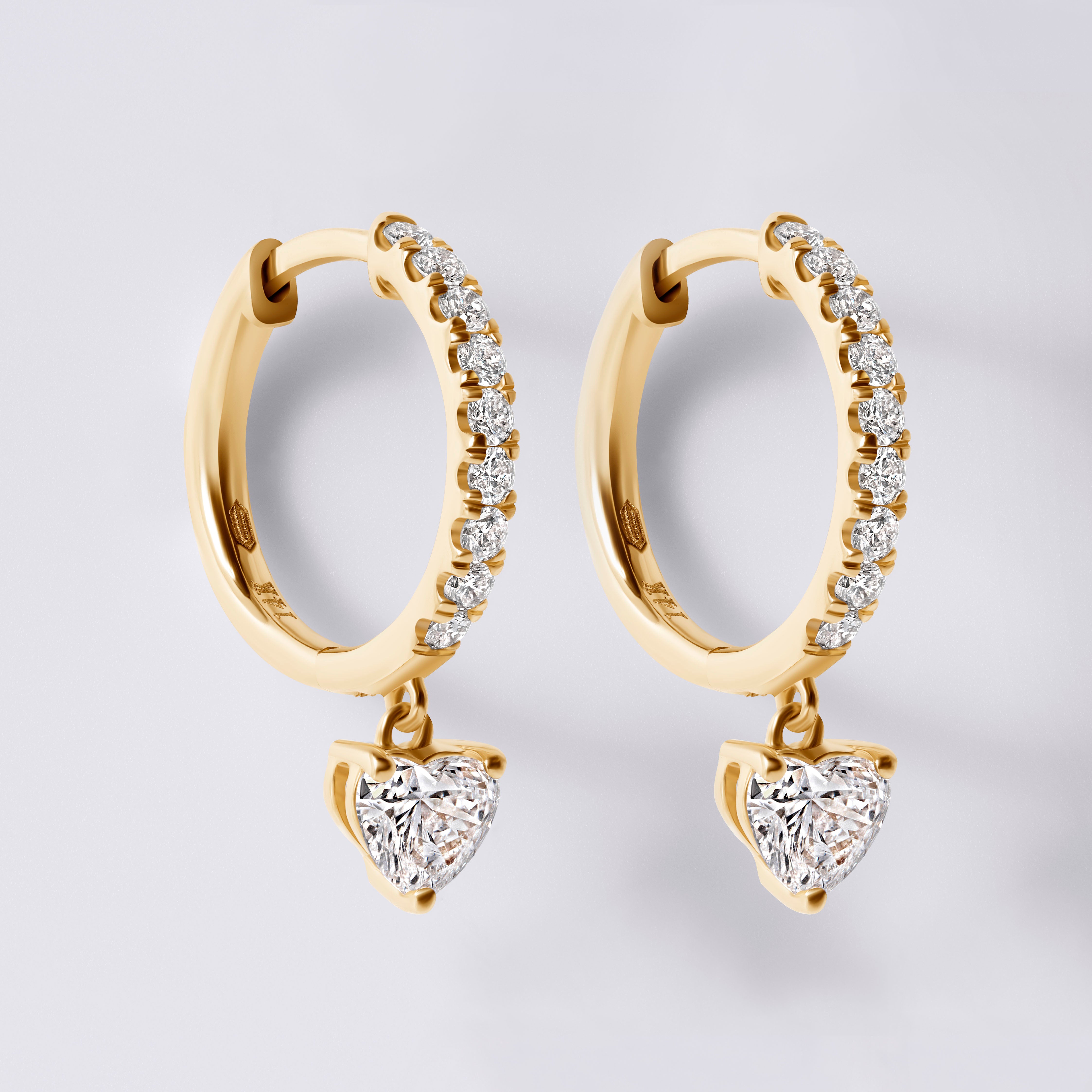 Heart Drop Pave Huggie (1 1/5CTW), Yellow Gold