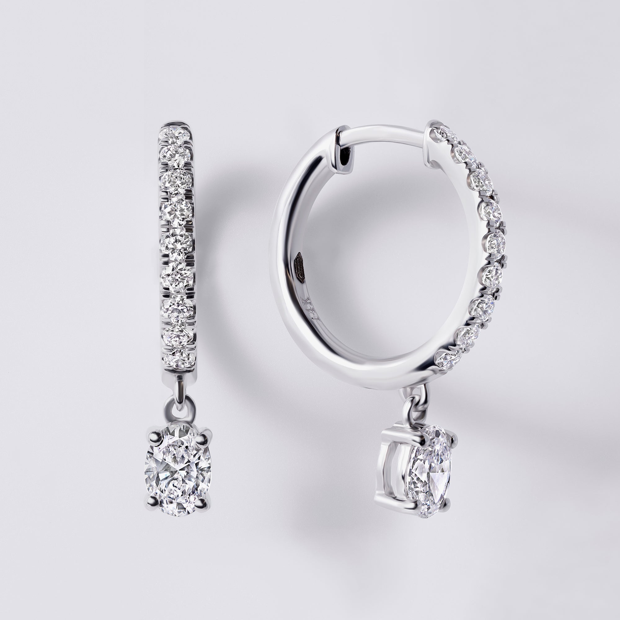 Oval Diamond Pavé Drop Earrings