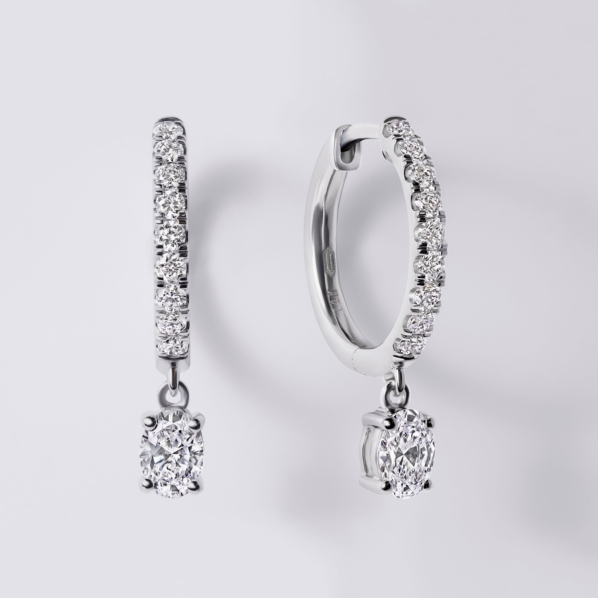 Oval Drop Pave Huggie (1CTW), White Gold