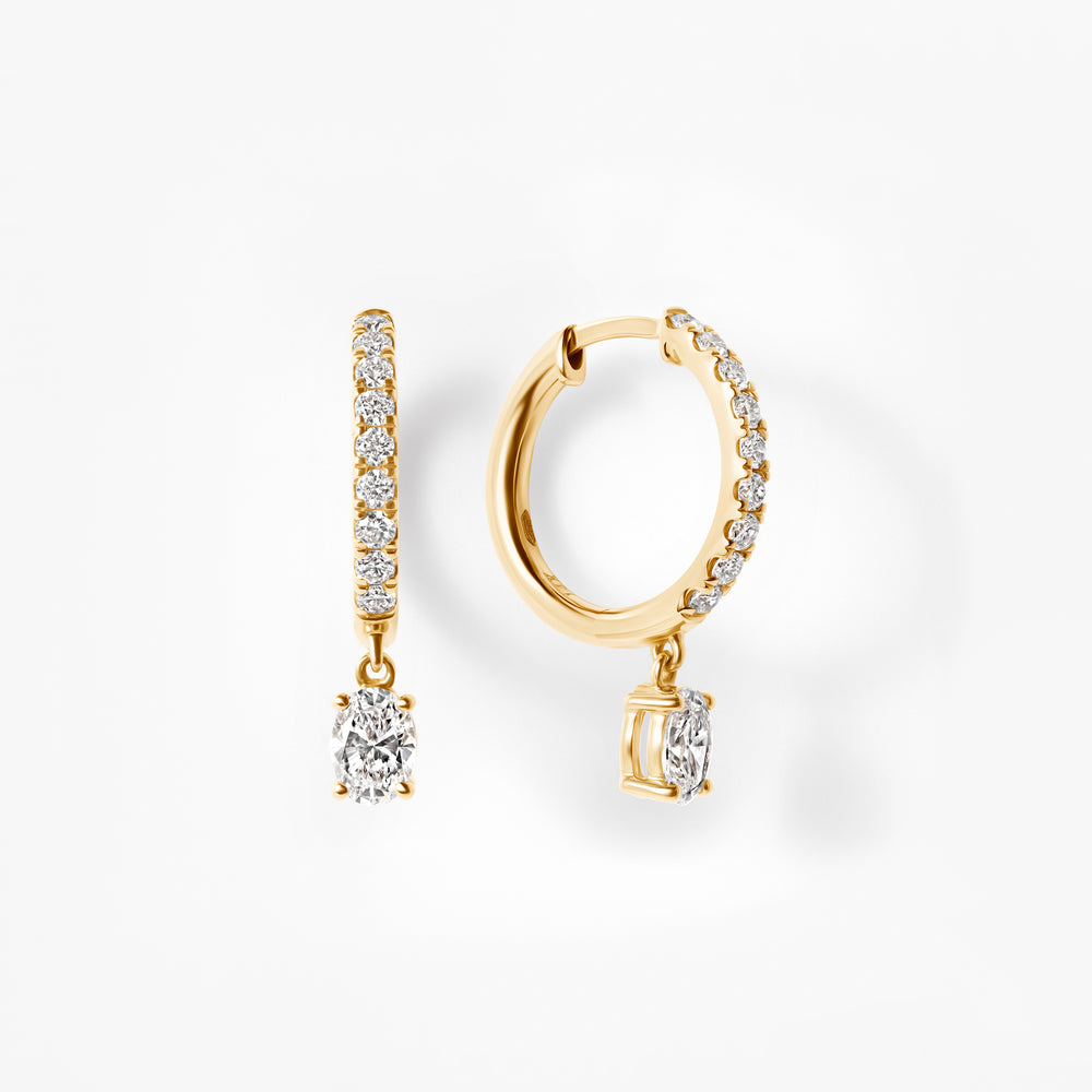 Oval Diamond Pavé Bezel Drop Huggie Earrings