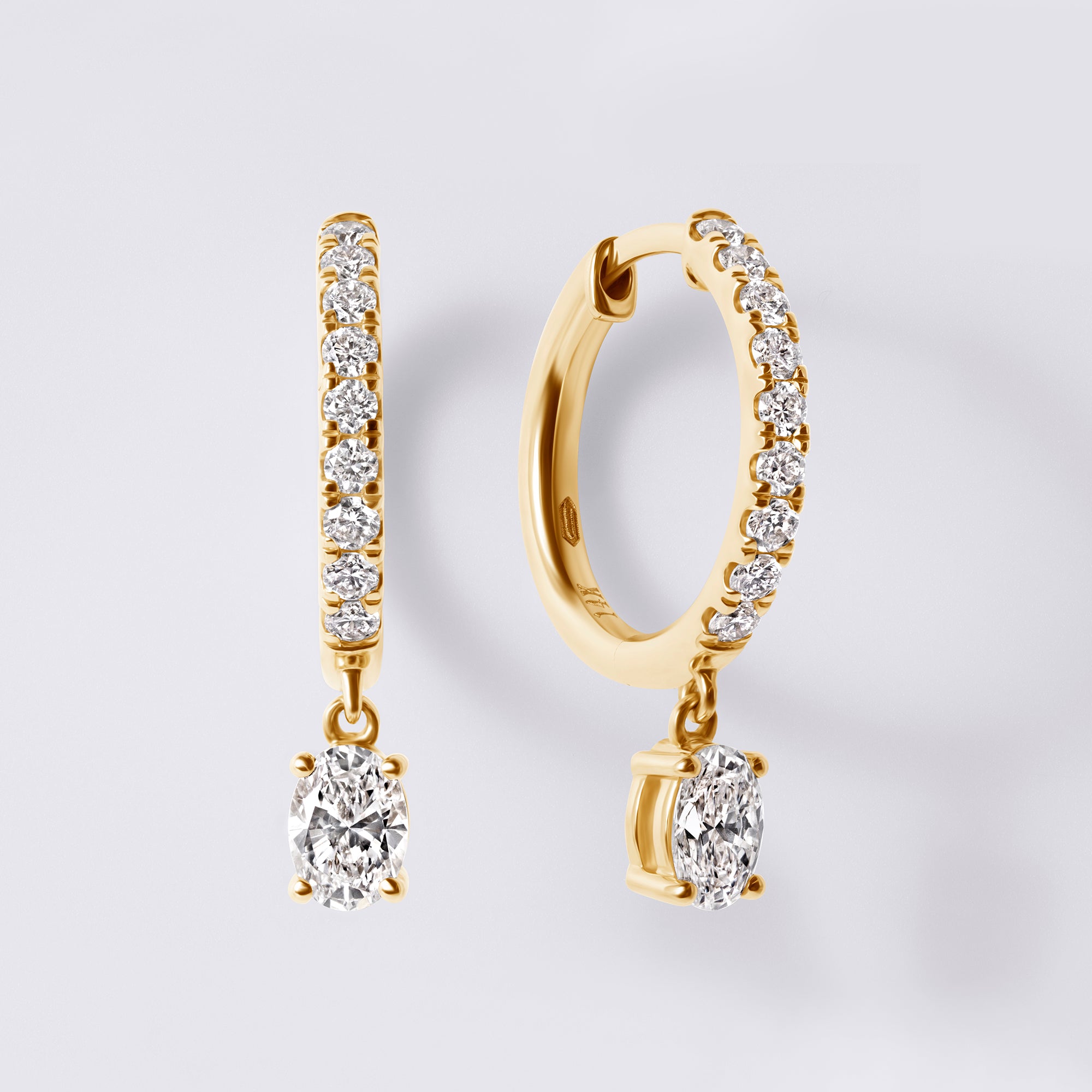 Oval Drop Pave Huggie (1CTW), Yellow Gold
