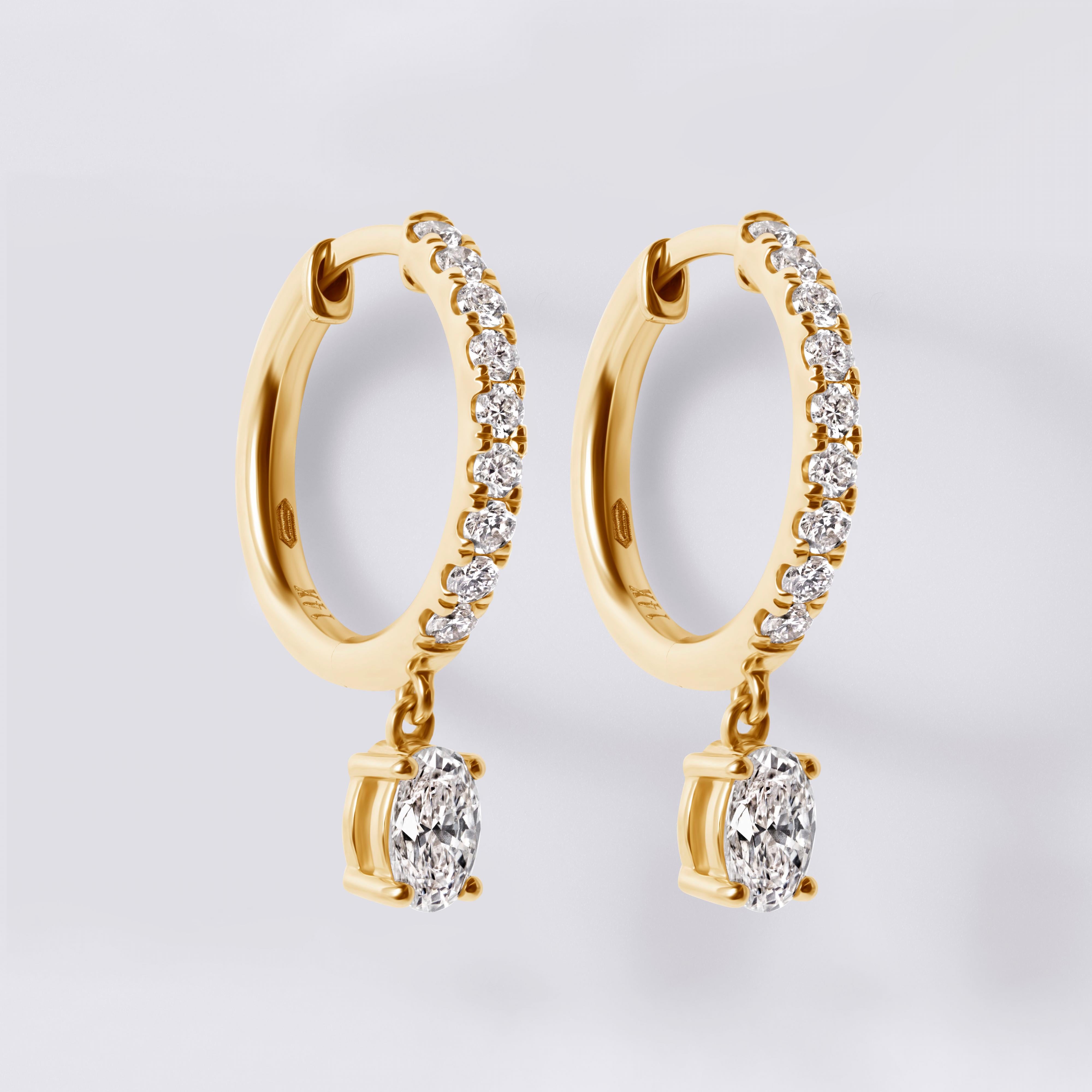 Oval Drop Pave Huggie (1CTW), Yellow Gold