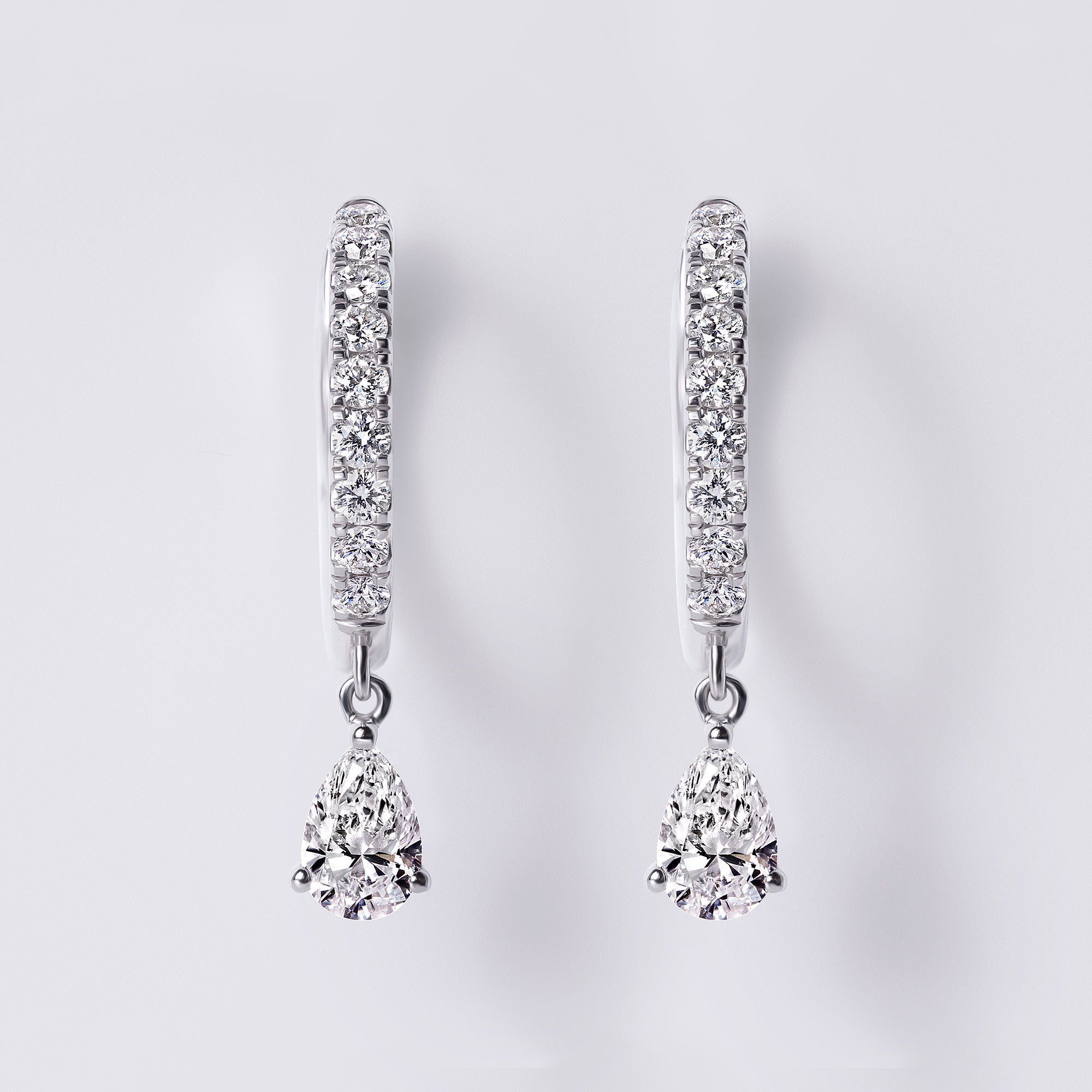 Pear Drop Pave Huggie, White Gold