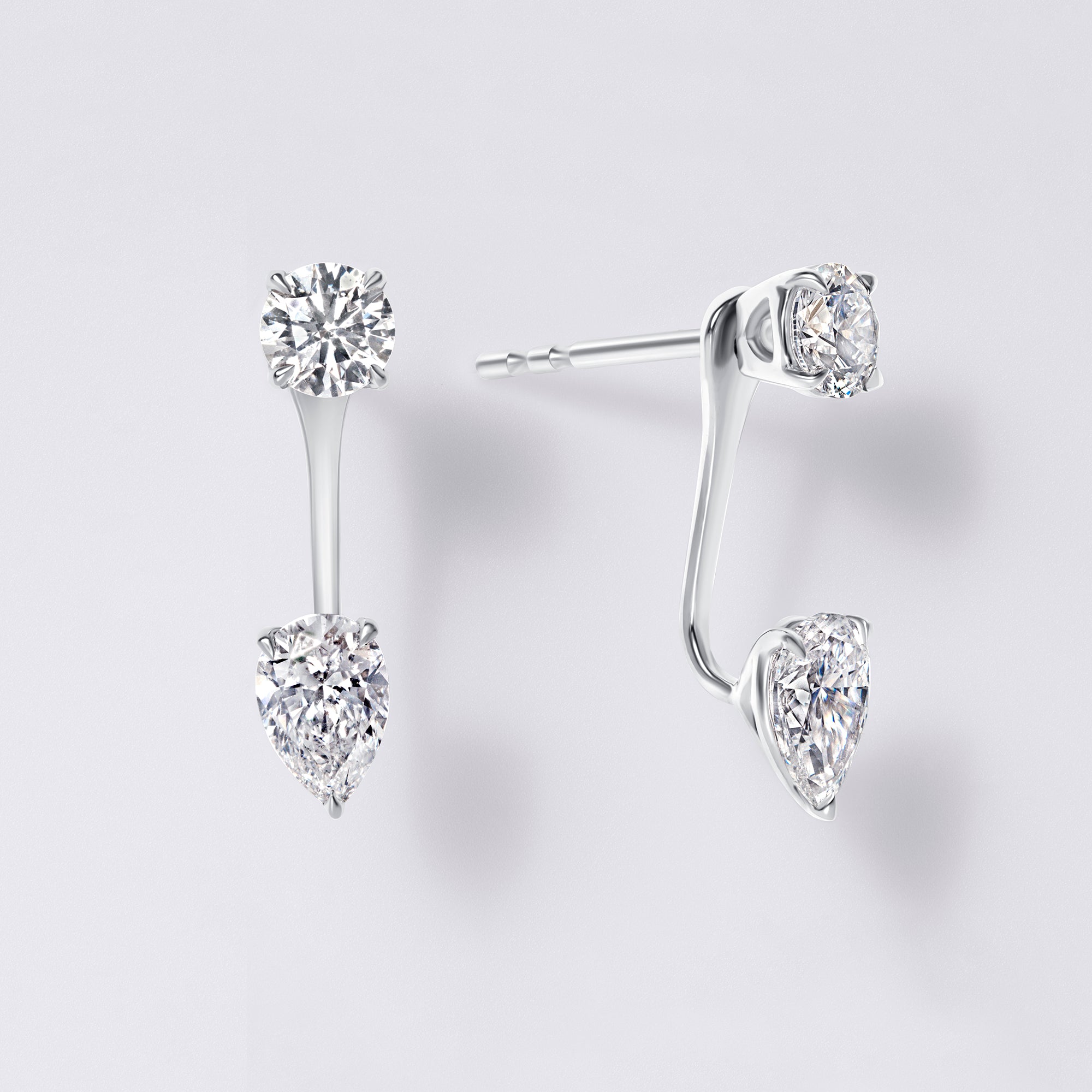 Round and Pear Removable Earring Jackets (1 1/4CTW ), White Gold
