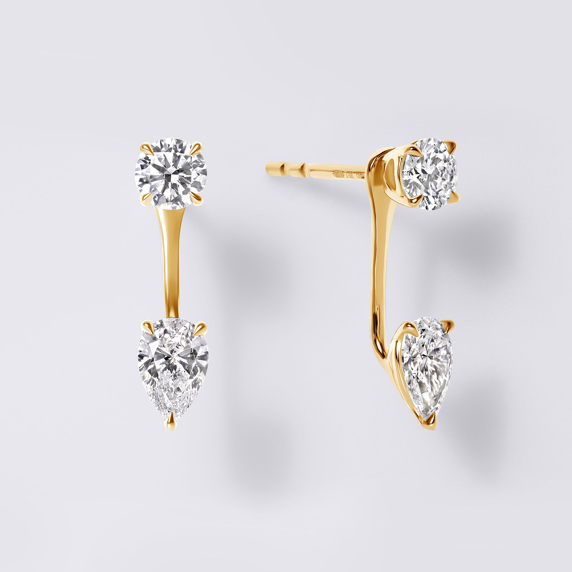 Round and Pear Removable Earring Jackets (1 1/4CTW ), Yellow Gold
