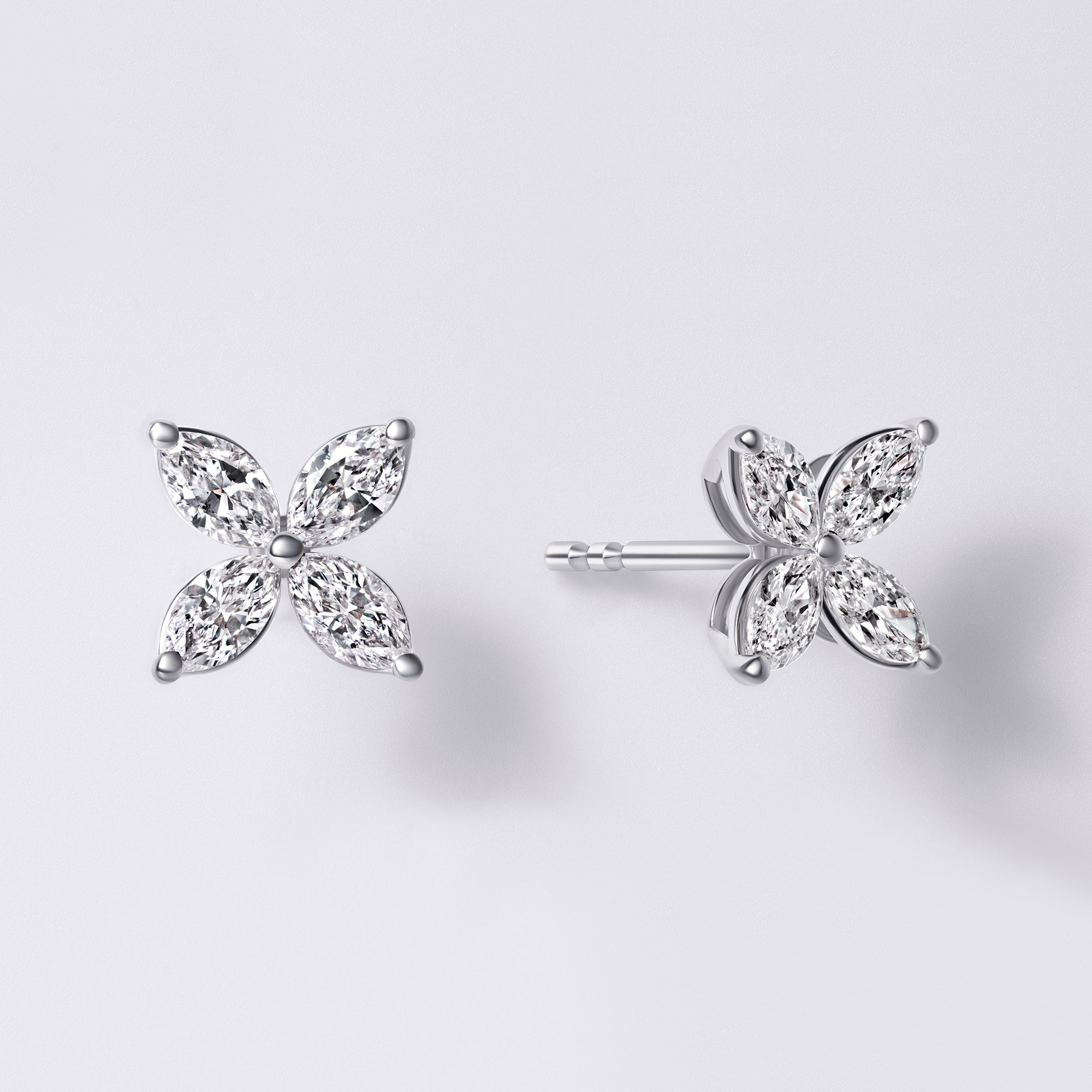 Marquise Diamond Flower Stud Earrings