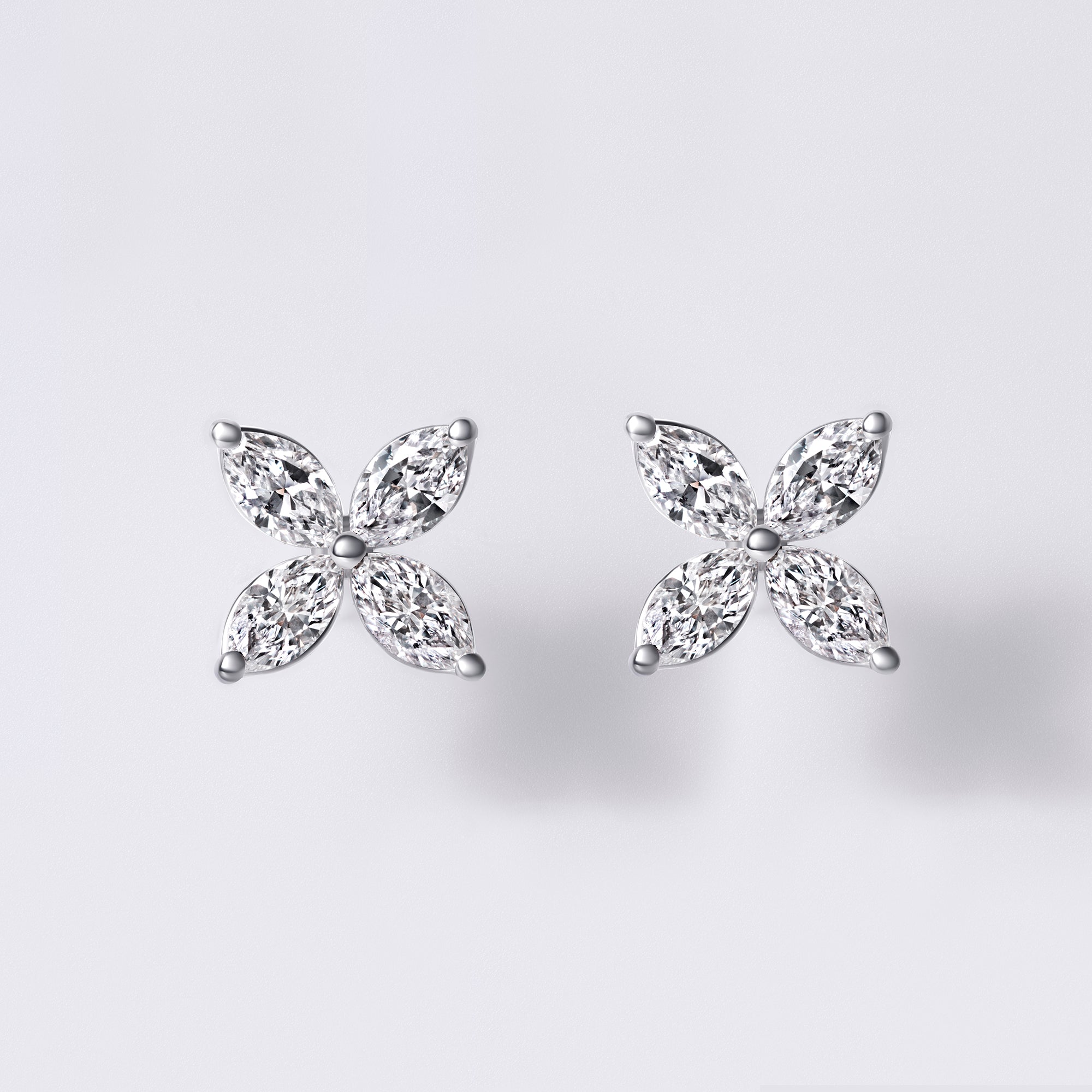 Marquise Diamond Flower Stud Earrings