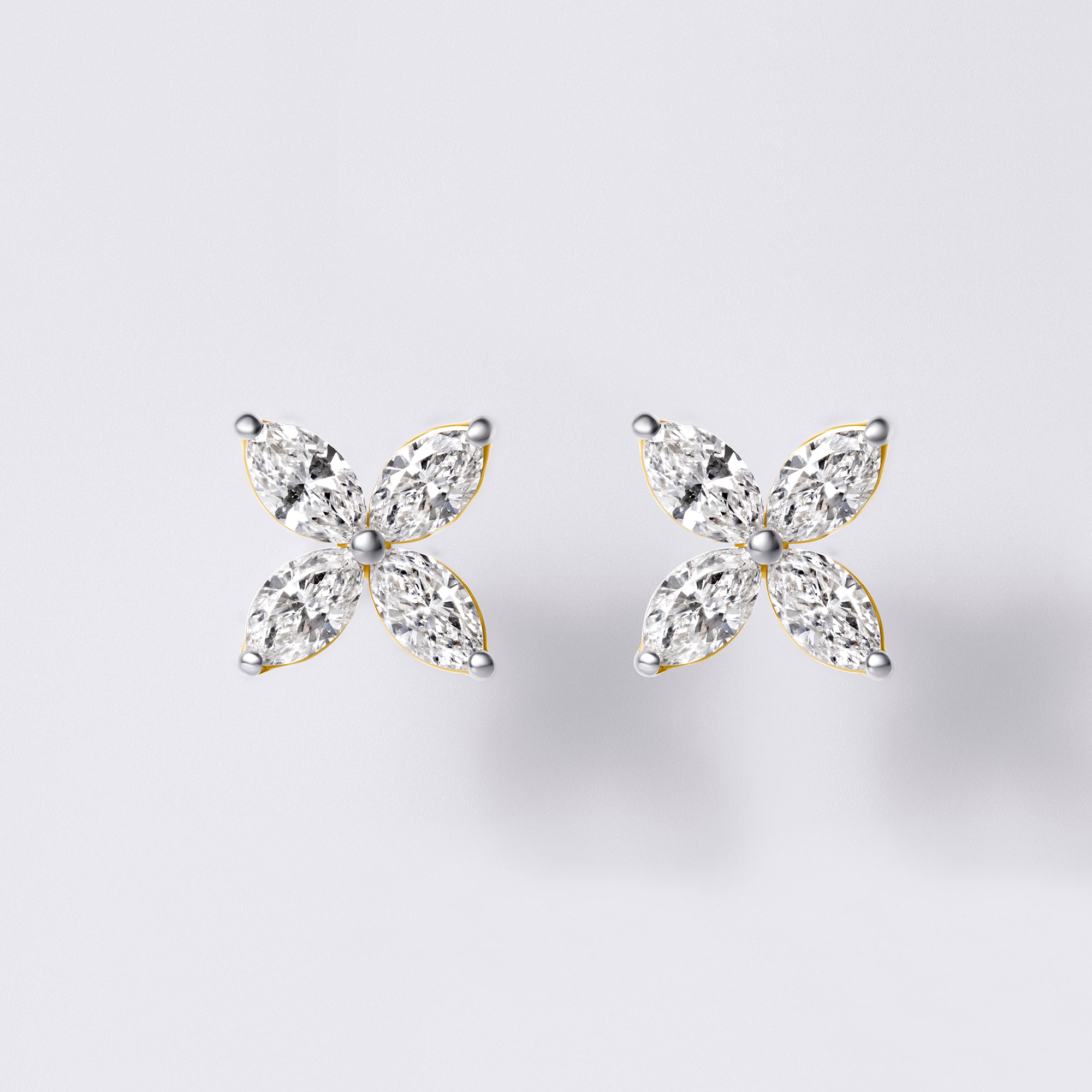 Marquise Flower Stud (7/8CTW ), Yellow Gold