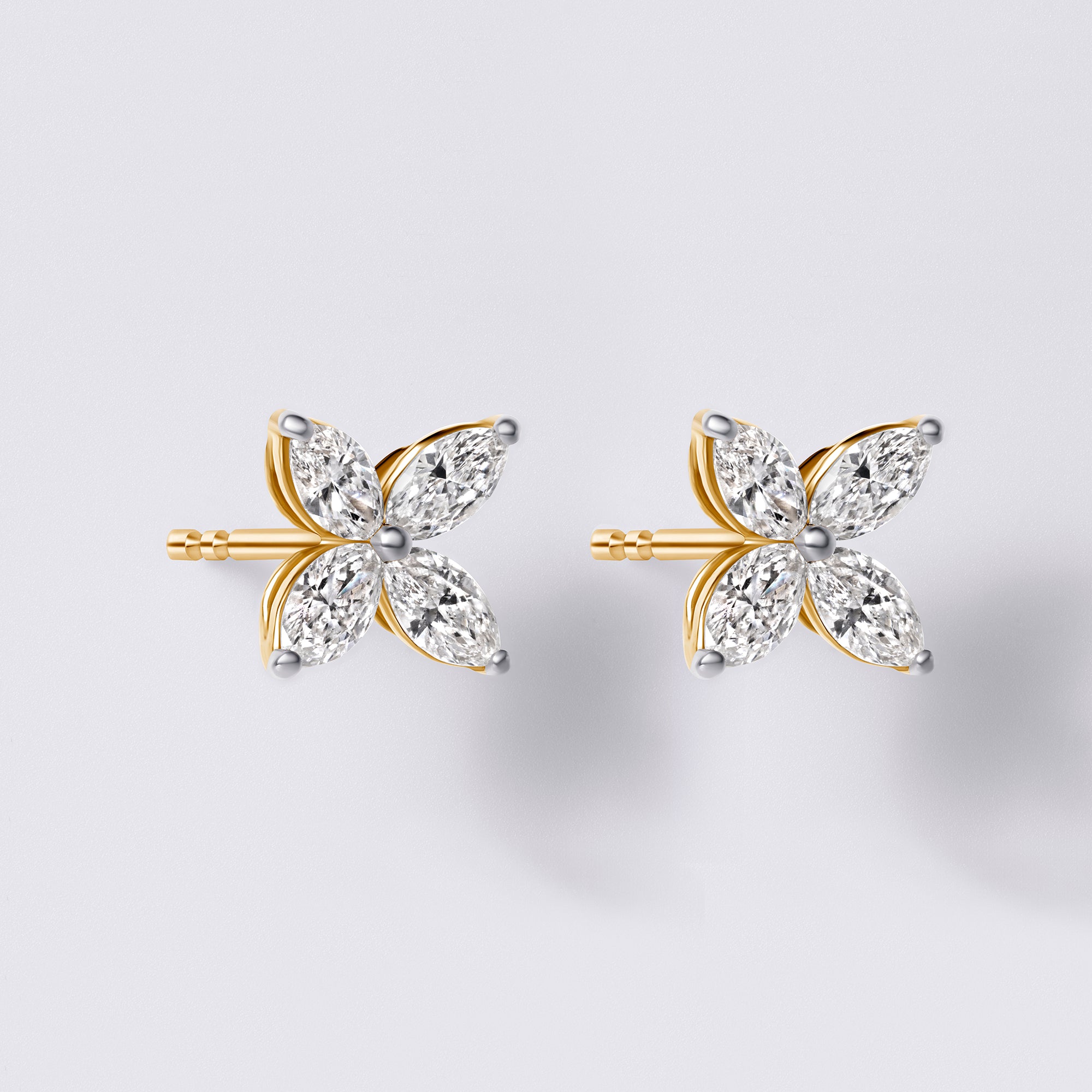 Marquise Diamond Flower Stud Earrings