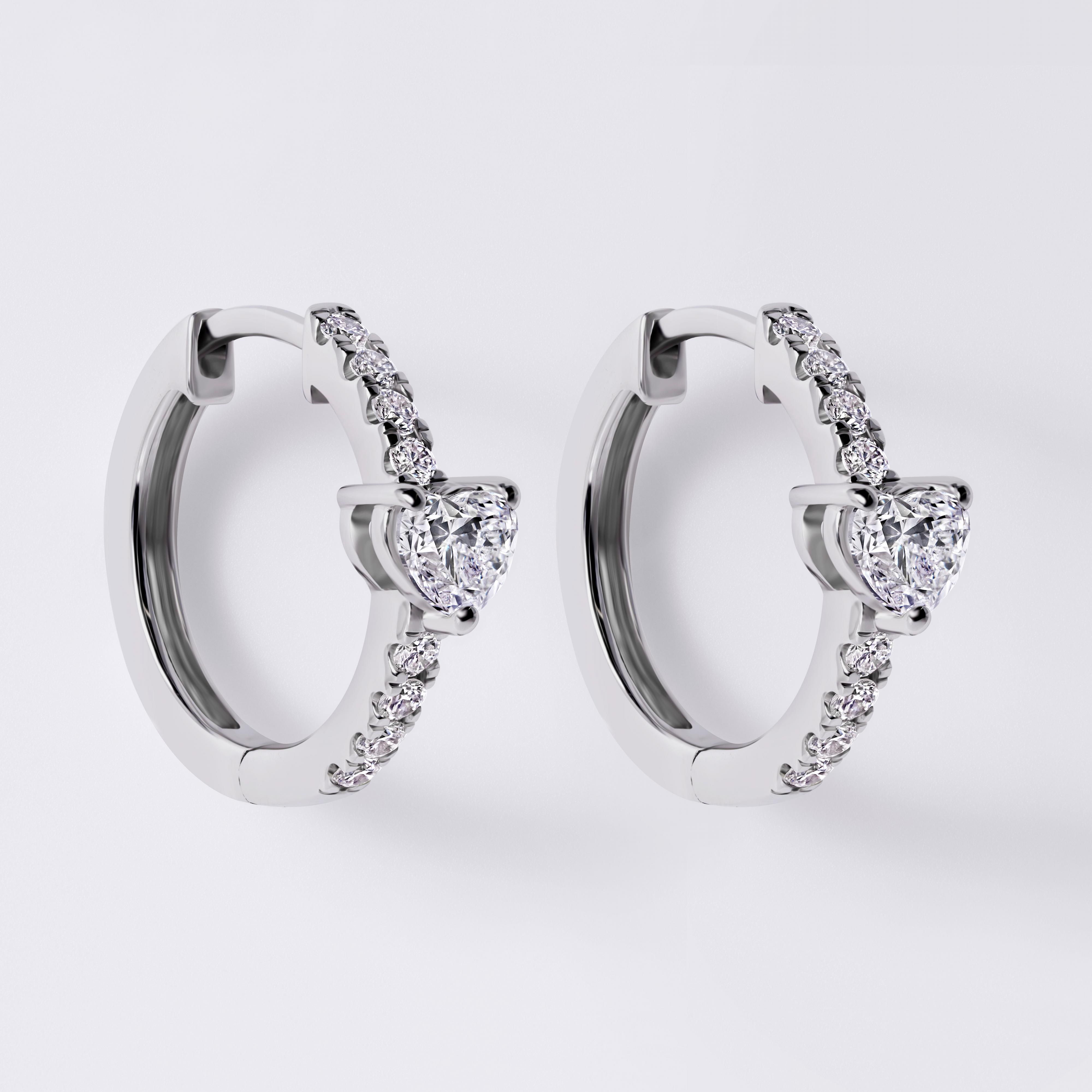 Heart Shaped Center and Pave Huggie (7/8CTW), White Gold