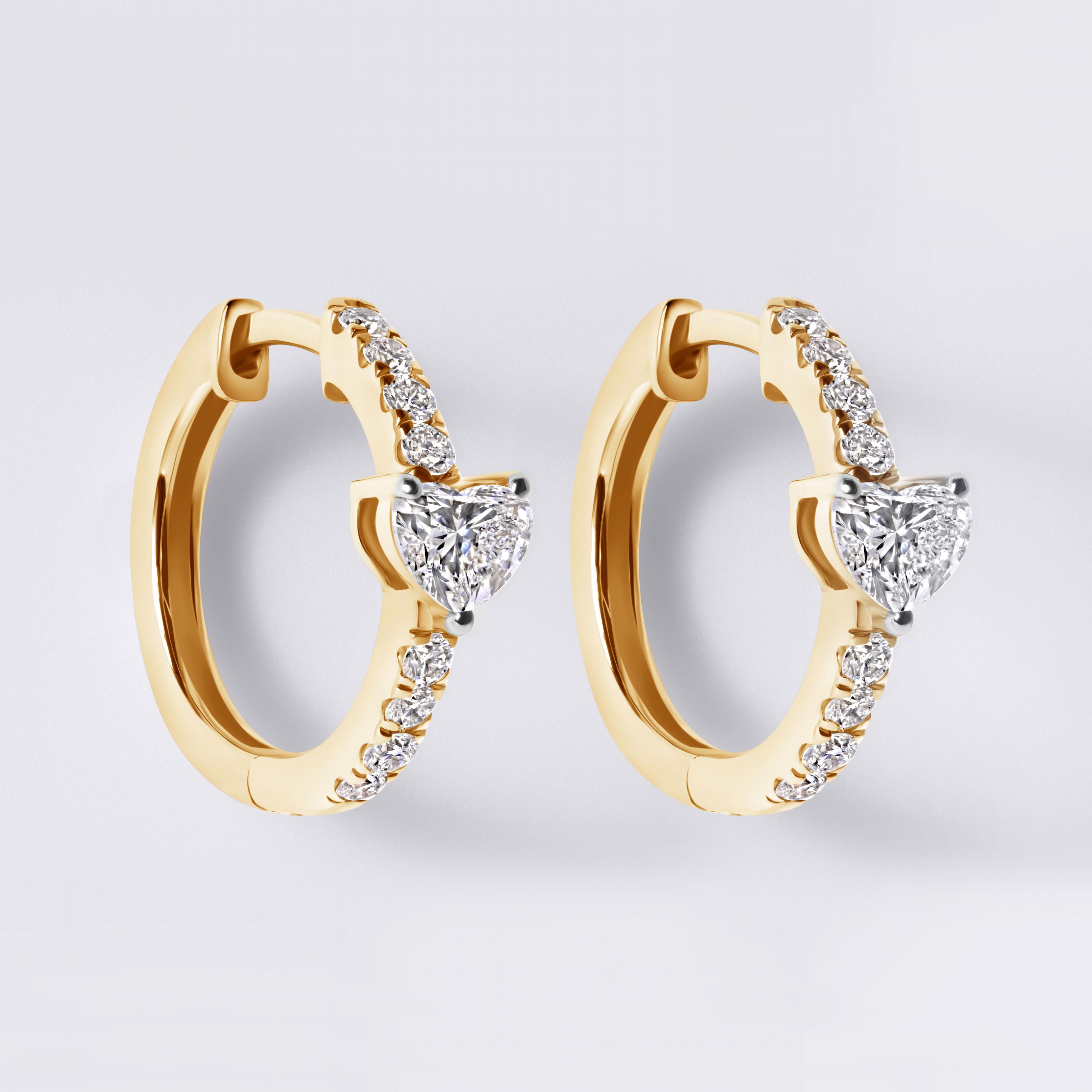 Heart Shaped Center and Pave Huggie (7/8CTW), Yellow Gold