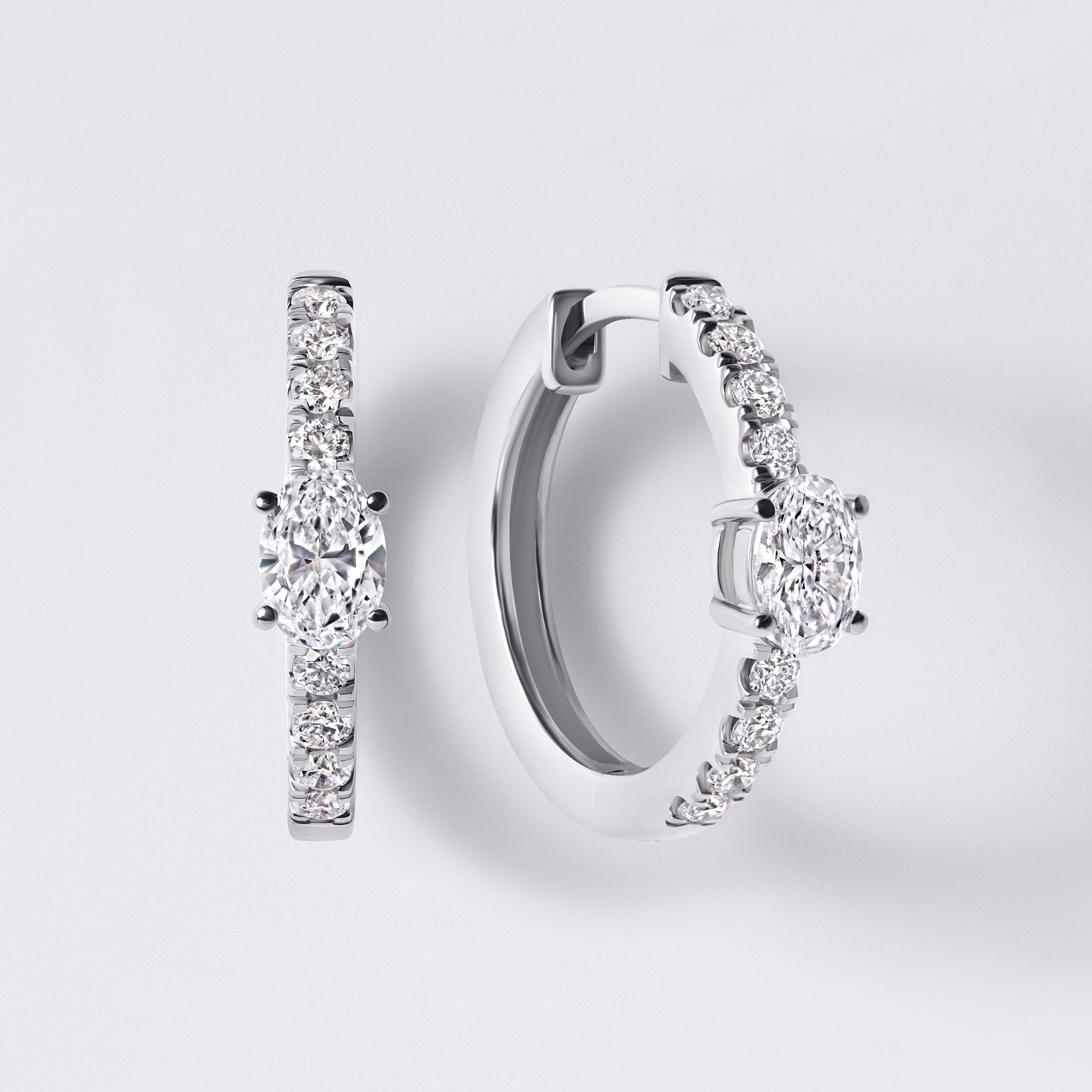 Oval Shaped Center and Pave Huggie (7/8CTW), White Gold