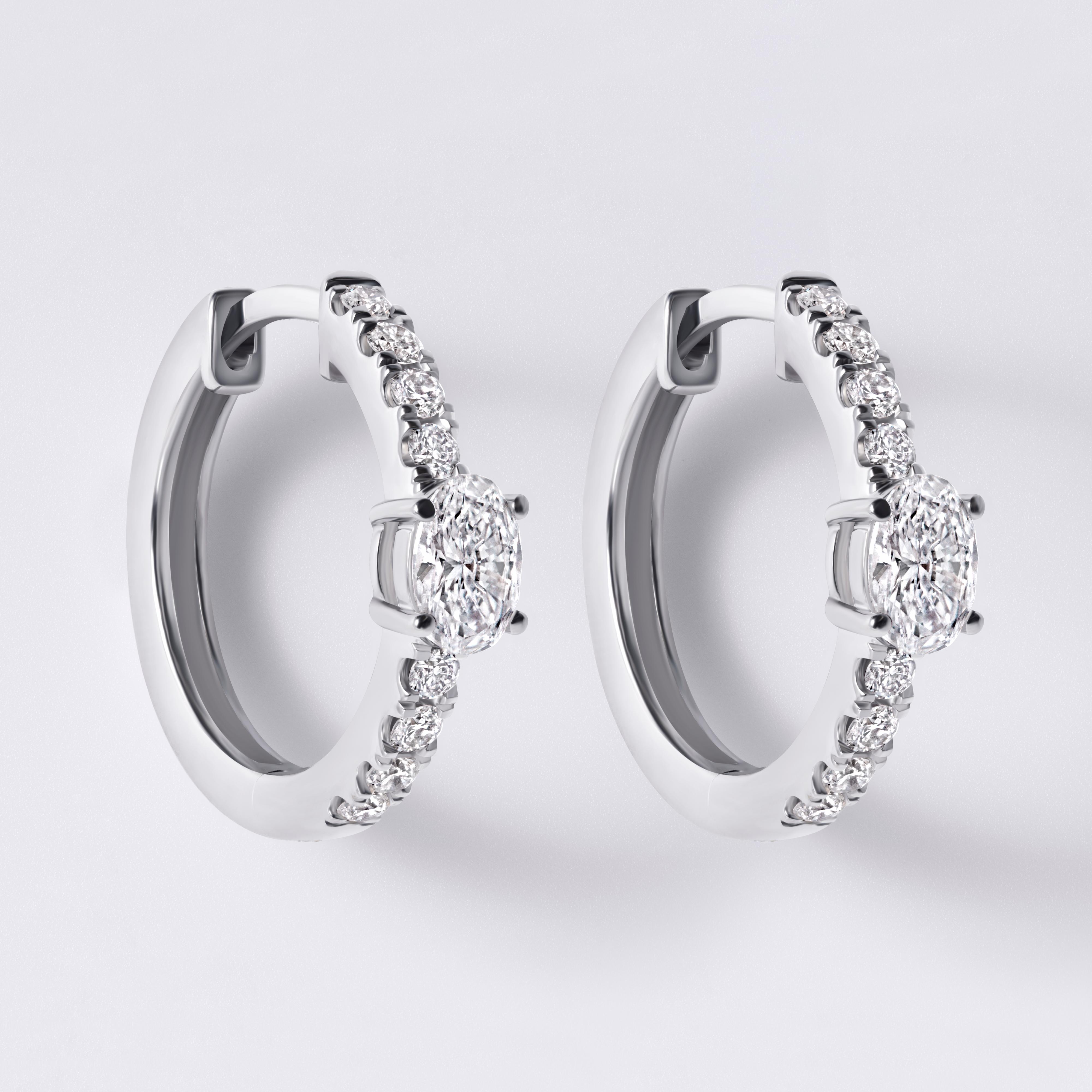 Oval Shaped Center and Pave Huggie (7/8CTW), White Gold