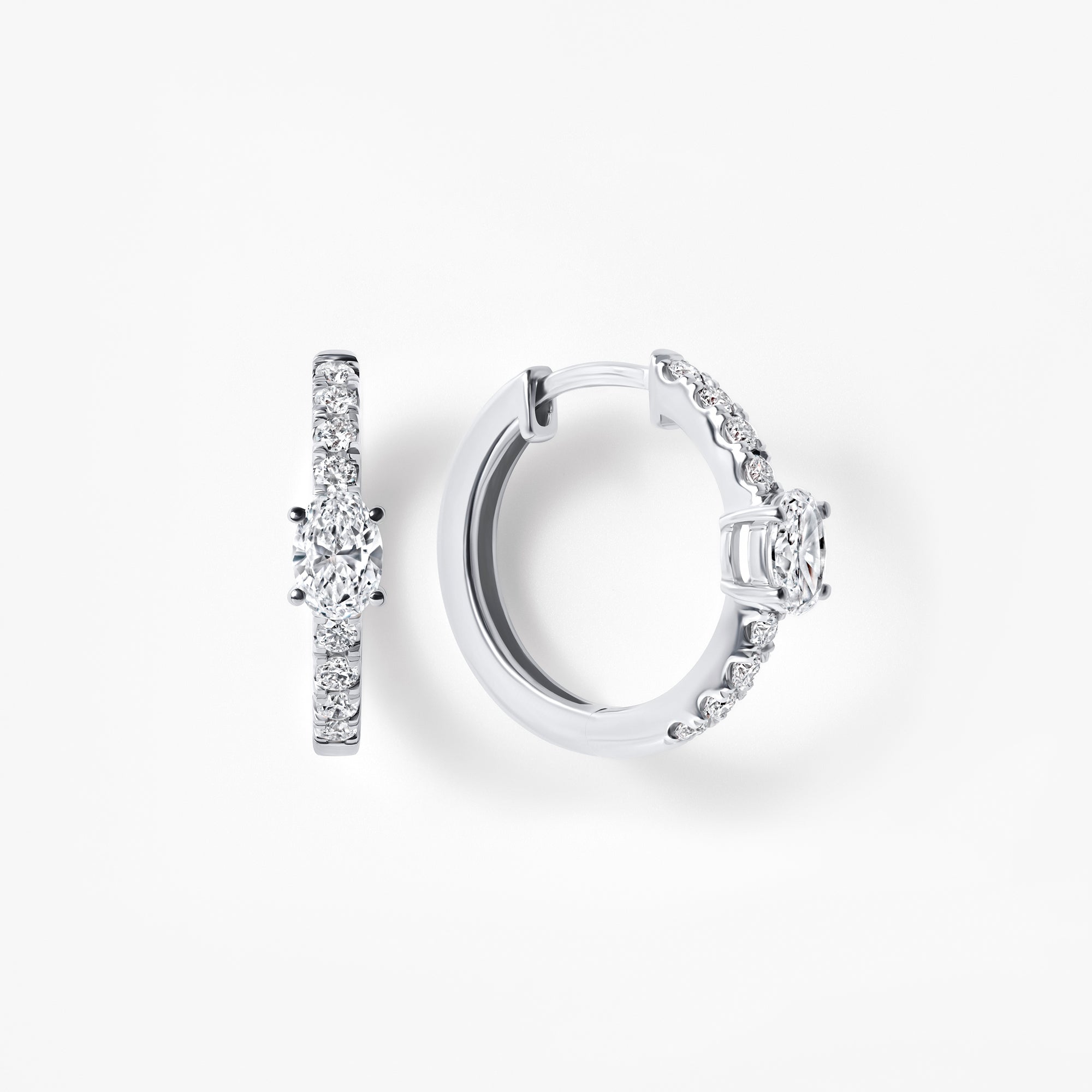 Oval Diamond Pavé Center Huggie Earrings