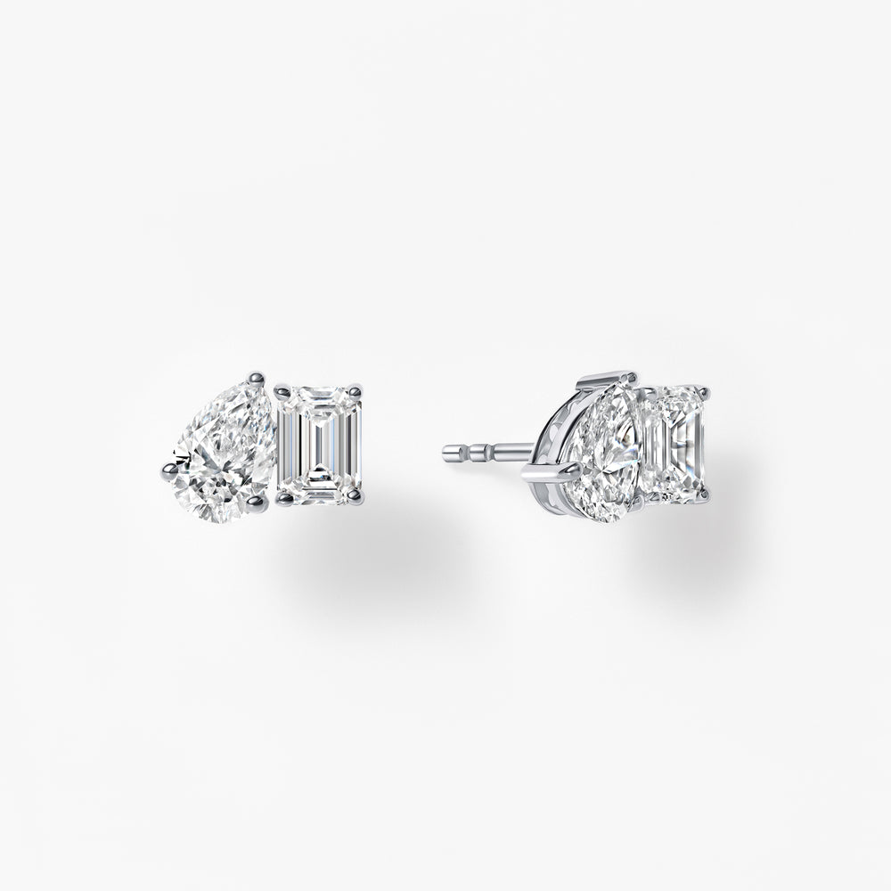 Pear and Emerald Toi et Moi Stud Earrings