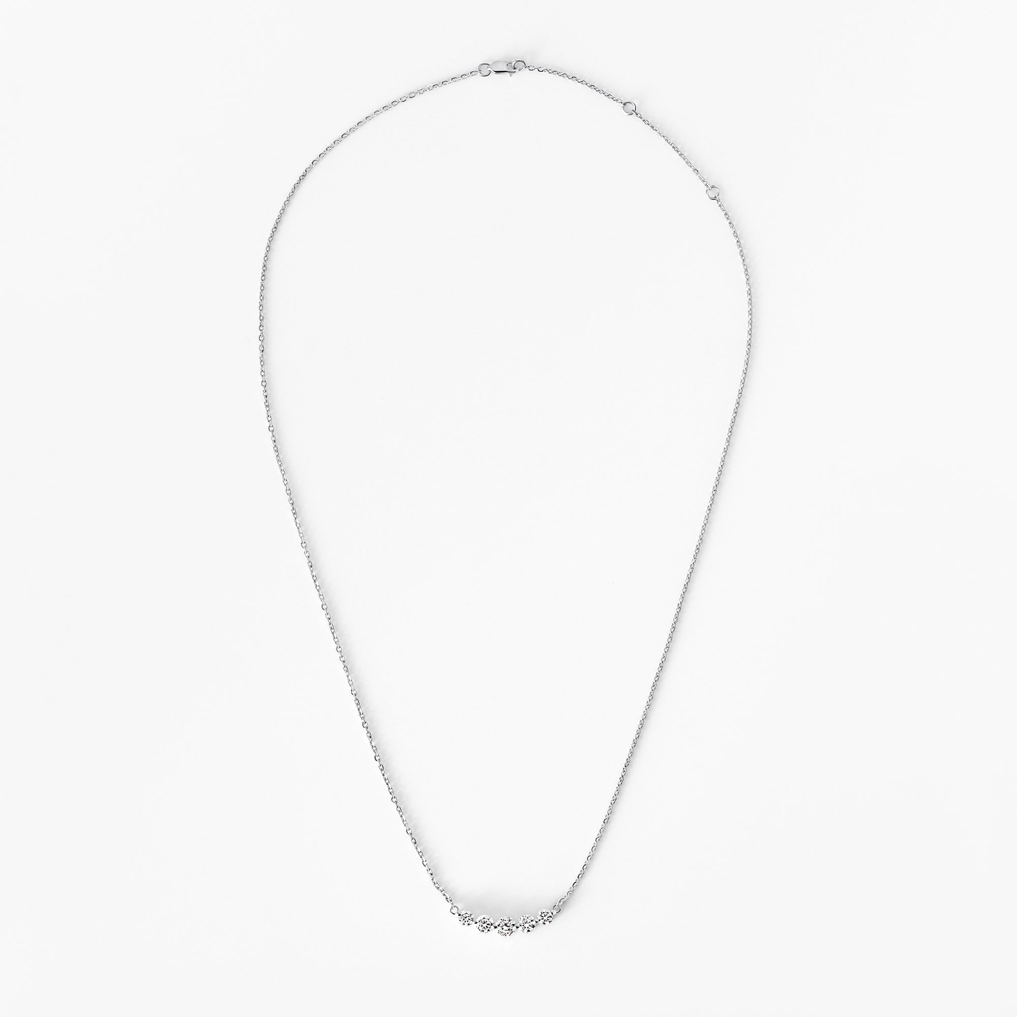 Round Diamond 5 Stone Curved Bar Necklace