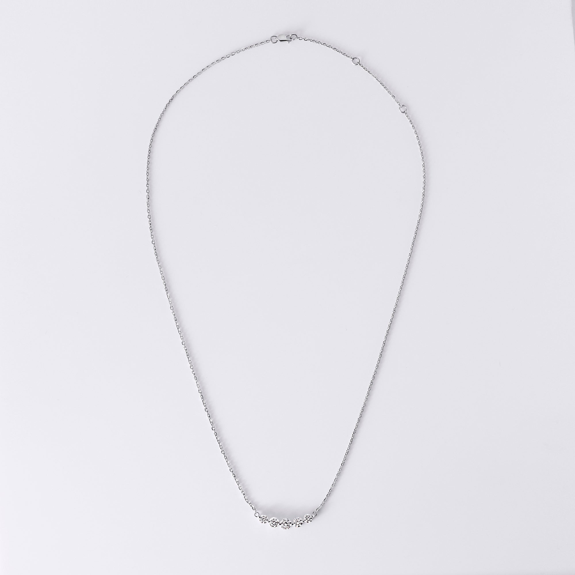 5 Round Diamond Curved Bar Necklace (1CTW), White Gold