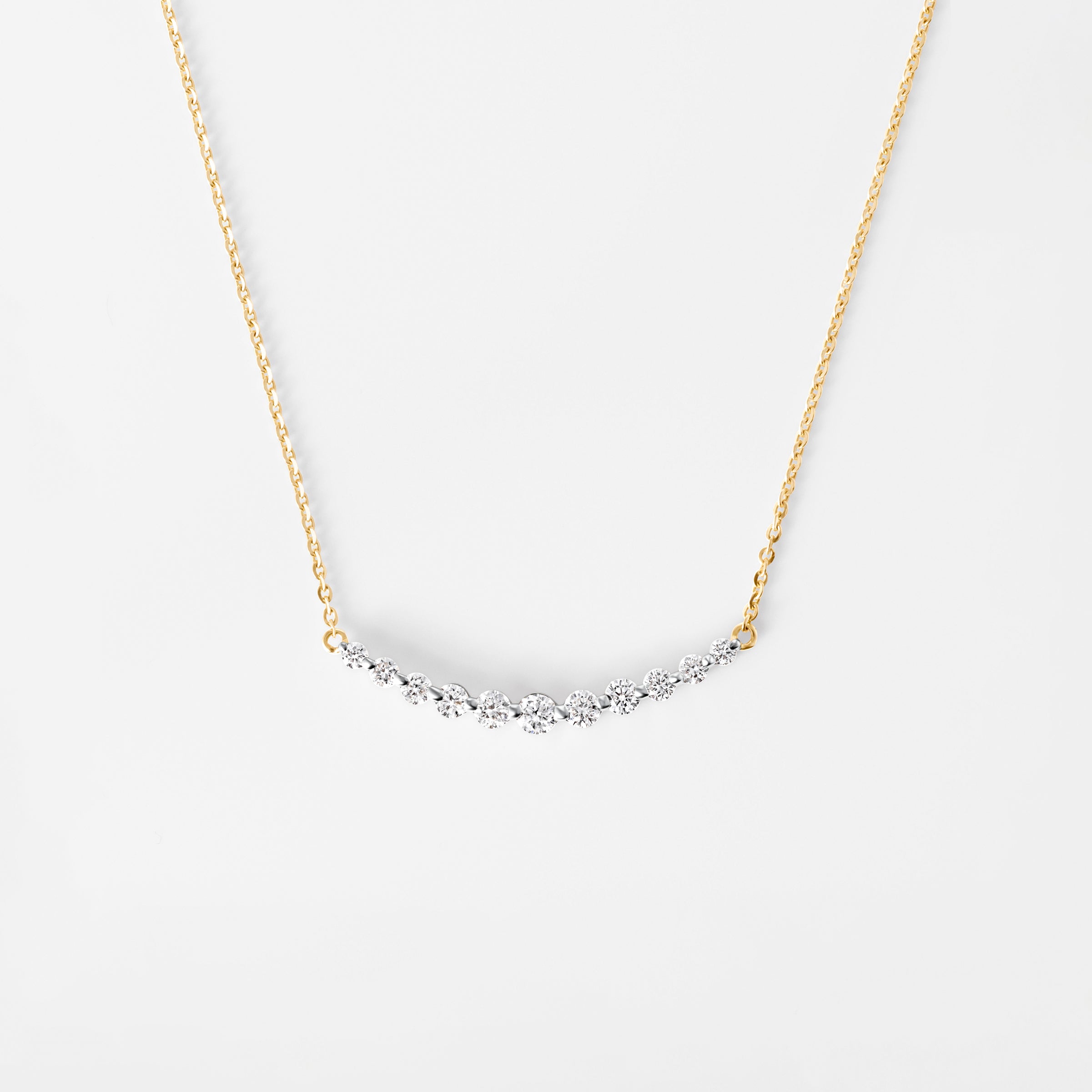 Round Diamond 11 Stone Curved Bar Necklace