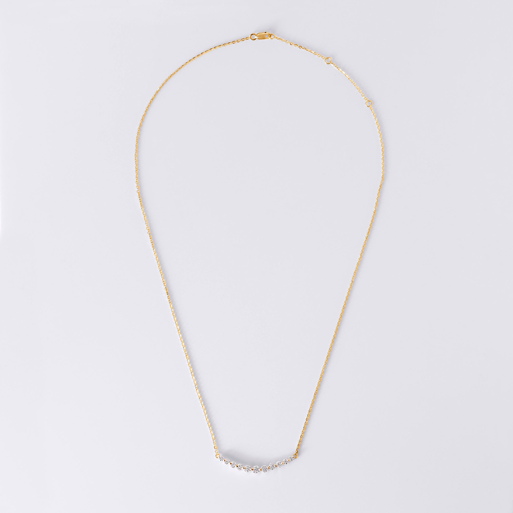 11 Round Diamond Curved Bar Necklace (3/4CTW), Yellow Gold