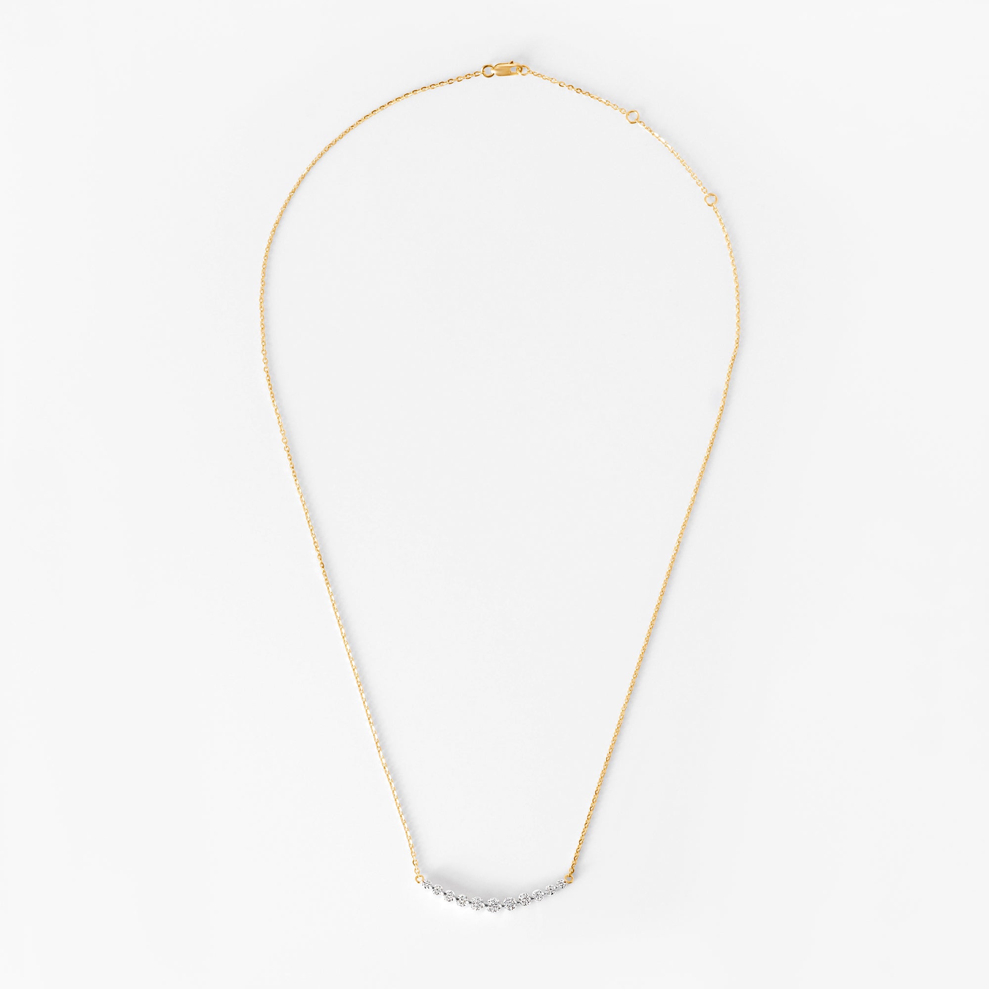 Round Diamond 11 Stone Curved Bar Necklace