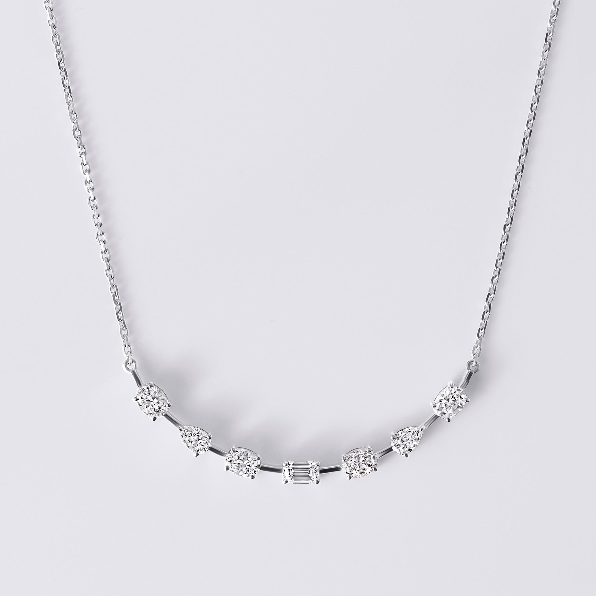 Mixed Shape Curved Necklace (1CTW), White Gold