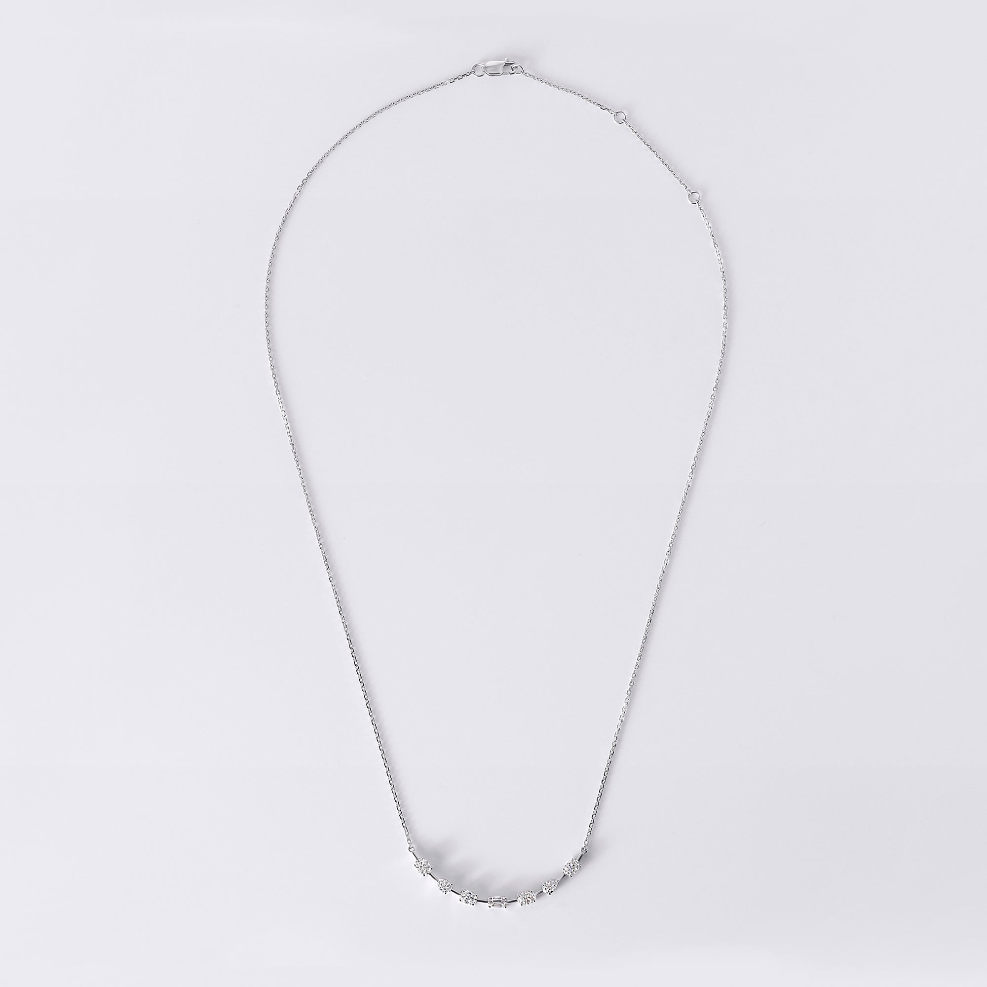 Mixed Shape Curved Necklace (1CTW), White Gold