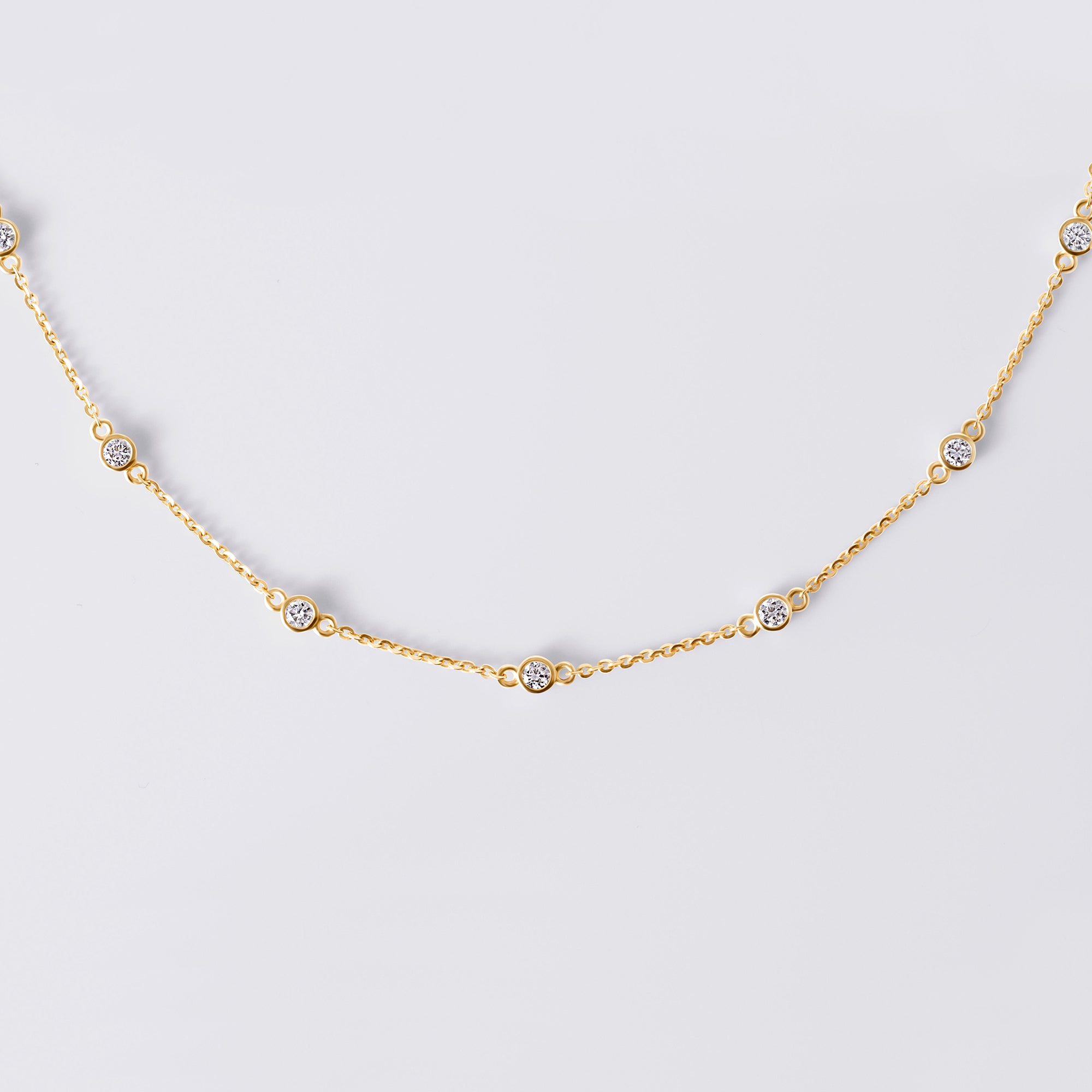 Round Brilliant Cut Bezel Set Diamond Station Necklace (1CTW), Yellow Gold