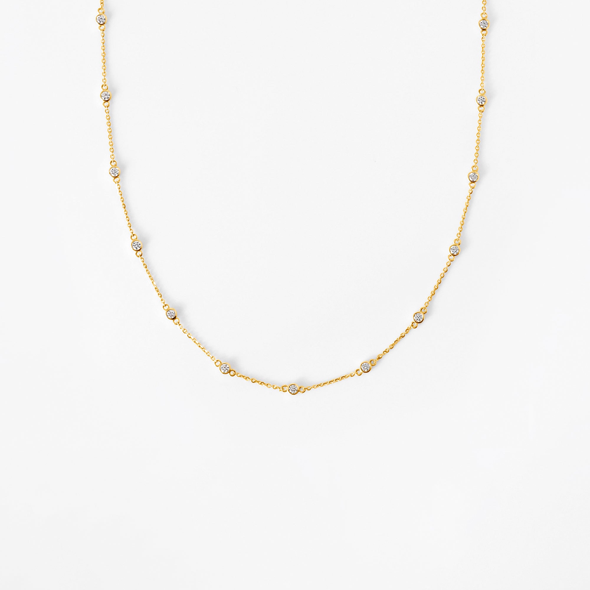 Round Diamond Petite Bezel Set Station Necklace
