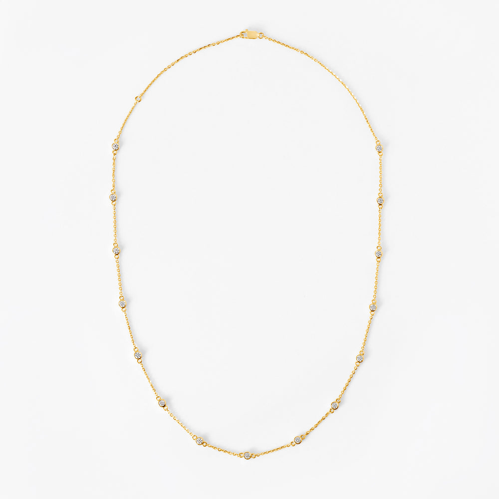 Round Small Diamond Bezel Station Necklace