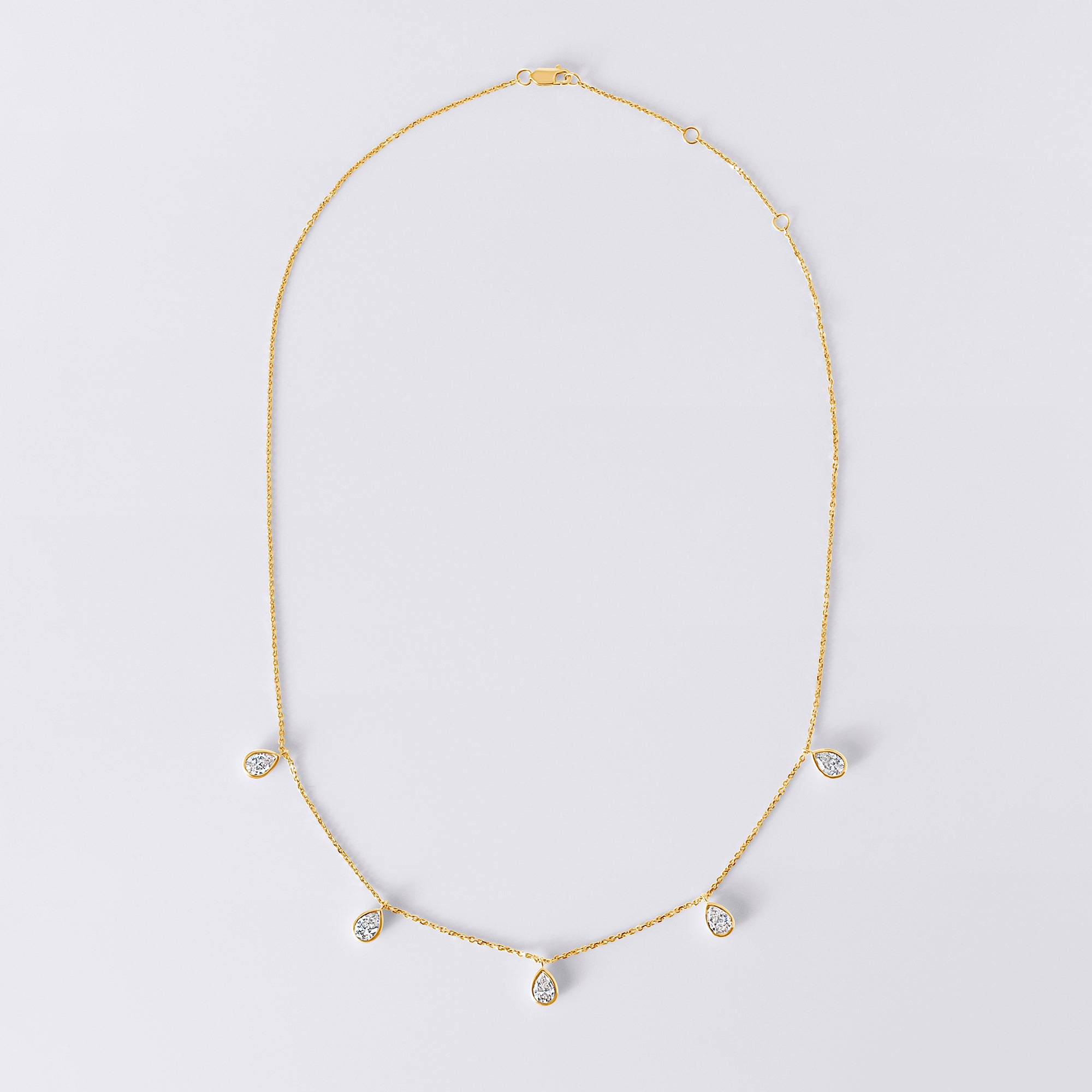 Pear Shaped Bezel Set Station Necklace (2CTW), Yellow Gold