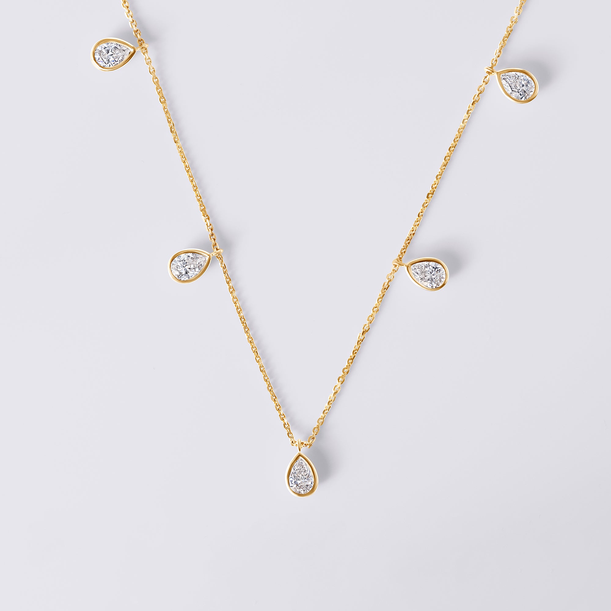 Pear Shaped Bezel Set Station Necklace (2CTW), Yellow Gold