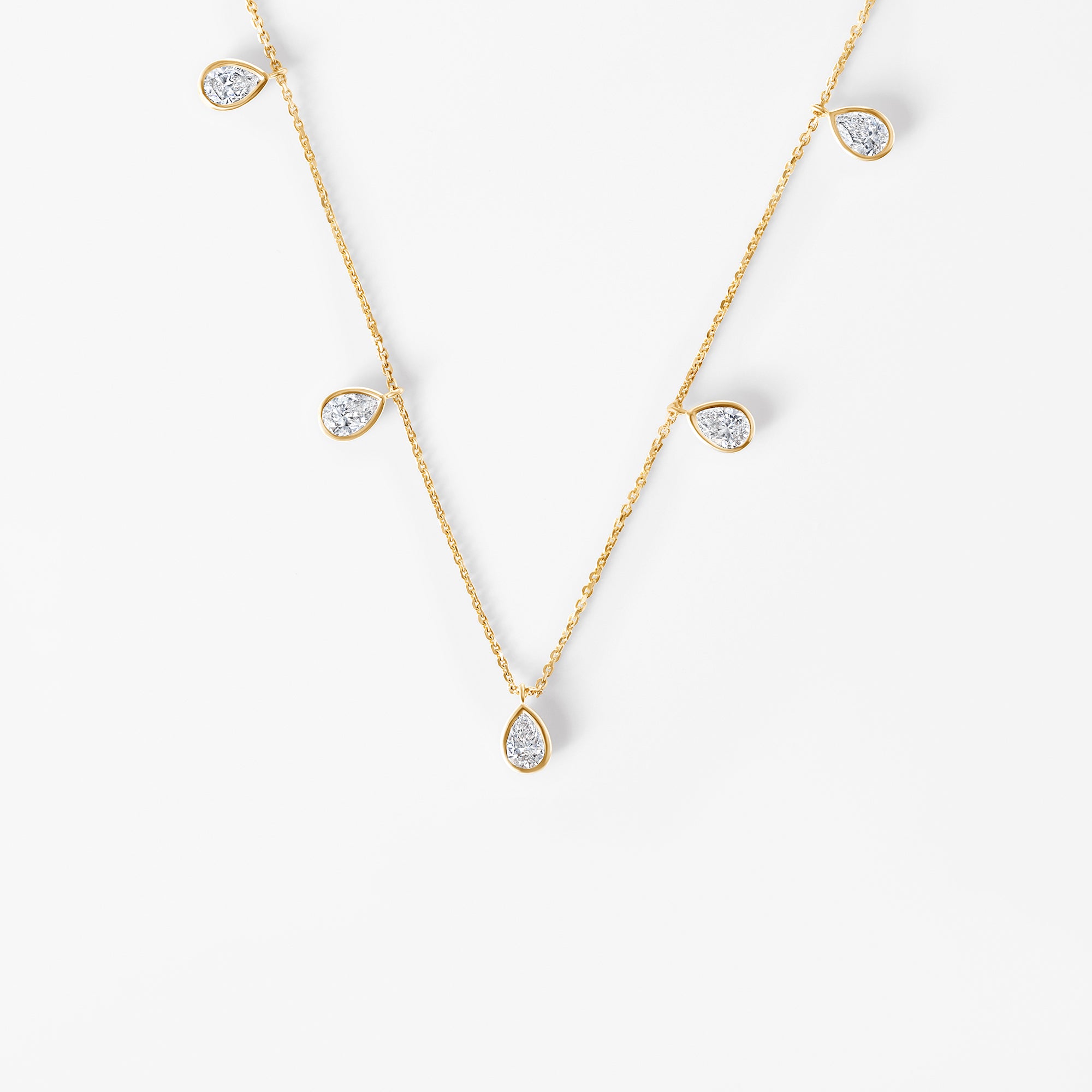 Pear Diamond Bezel Set Station Necklace