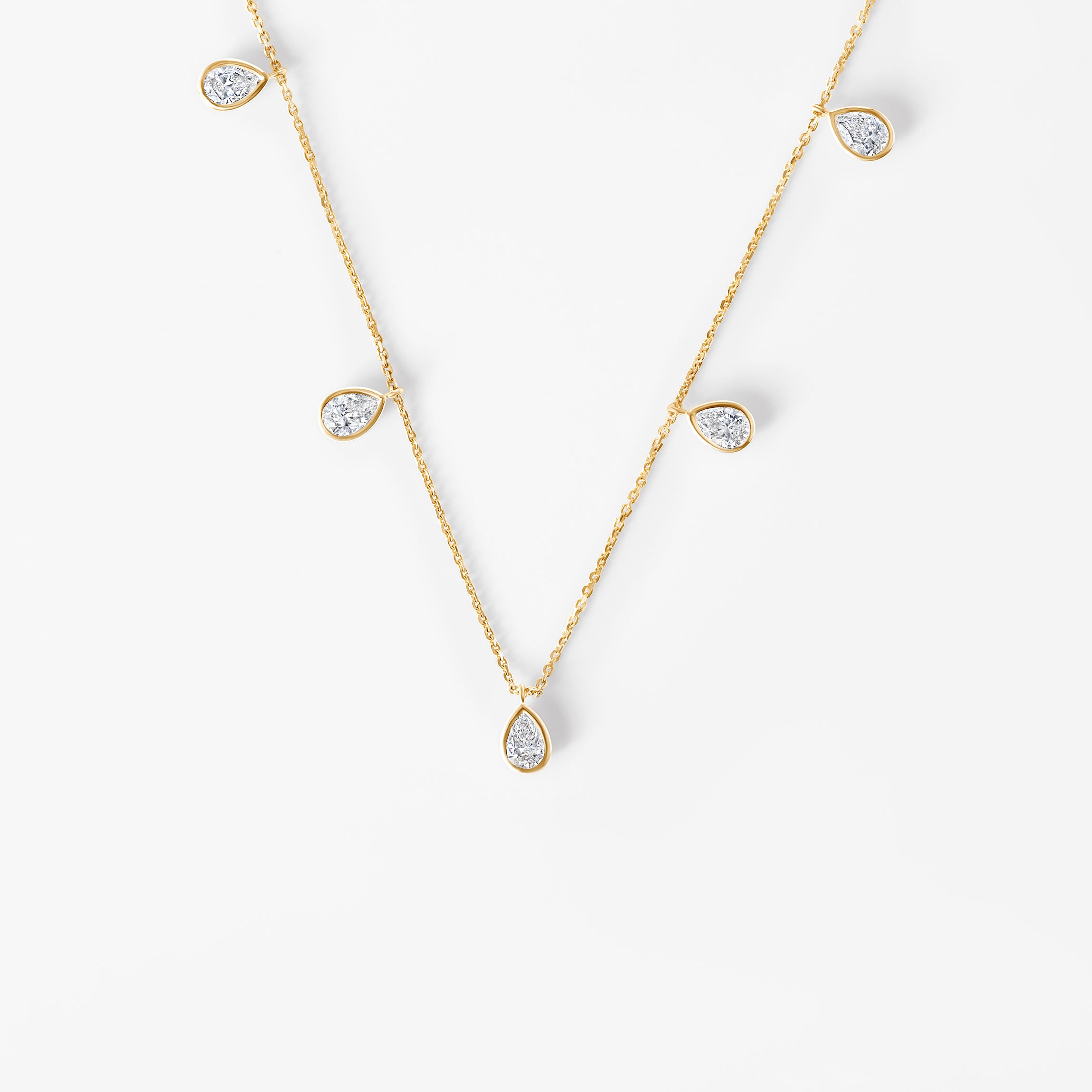 Pear Diamond Bezel Set Station Necklace