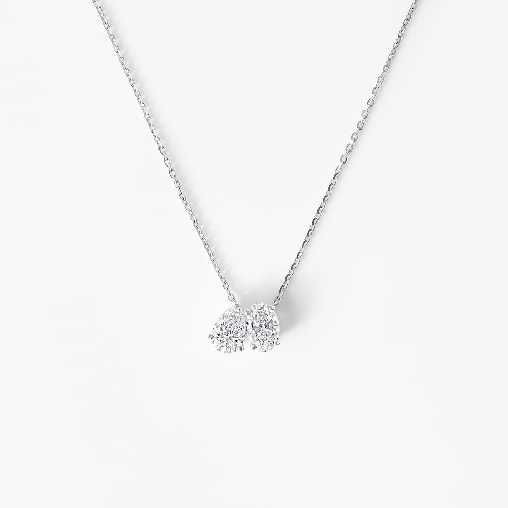 Oval and Pear Diamond Toi Et Moi Pendant Necklace
